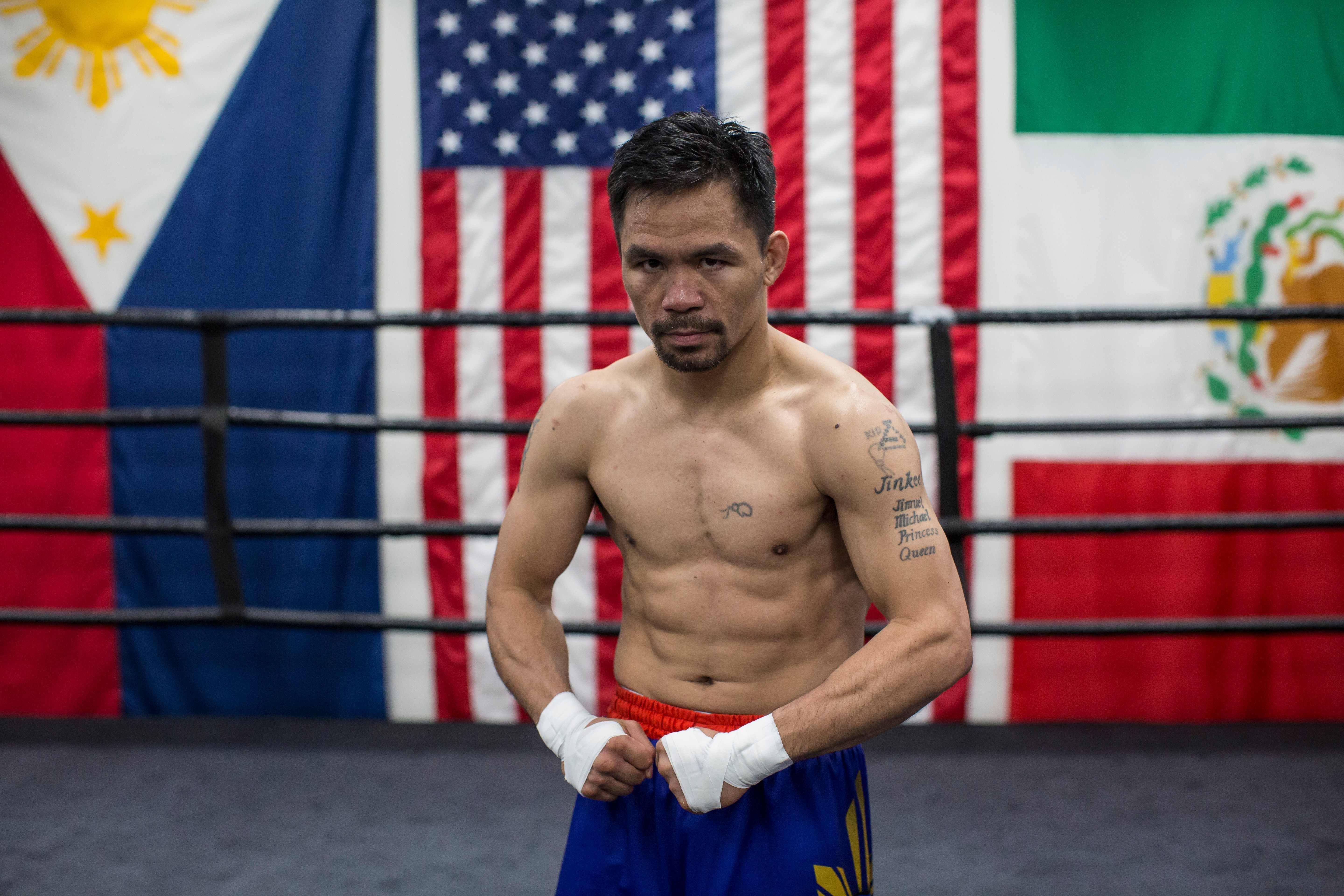 Filipino boxer Manny Pacquiao in a training session at Wild Card Boxing in Los Angeles in 2019. Photo: AFP
