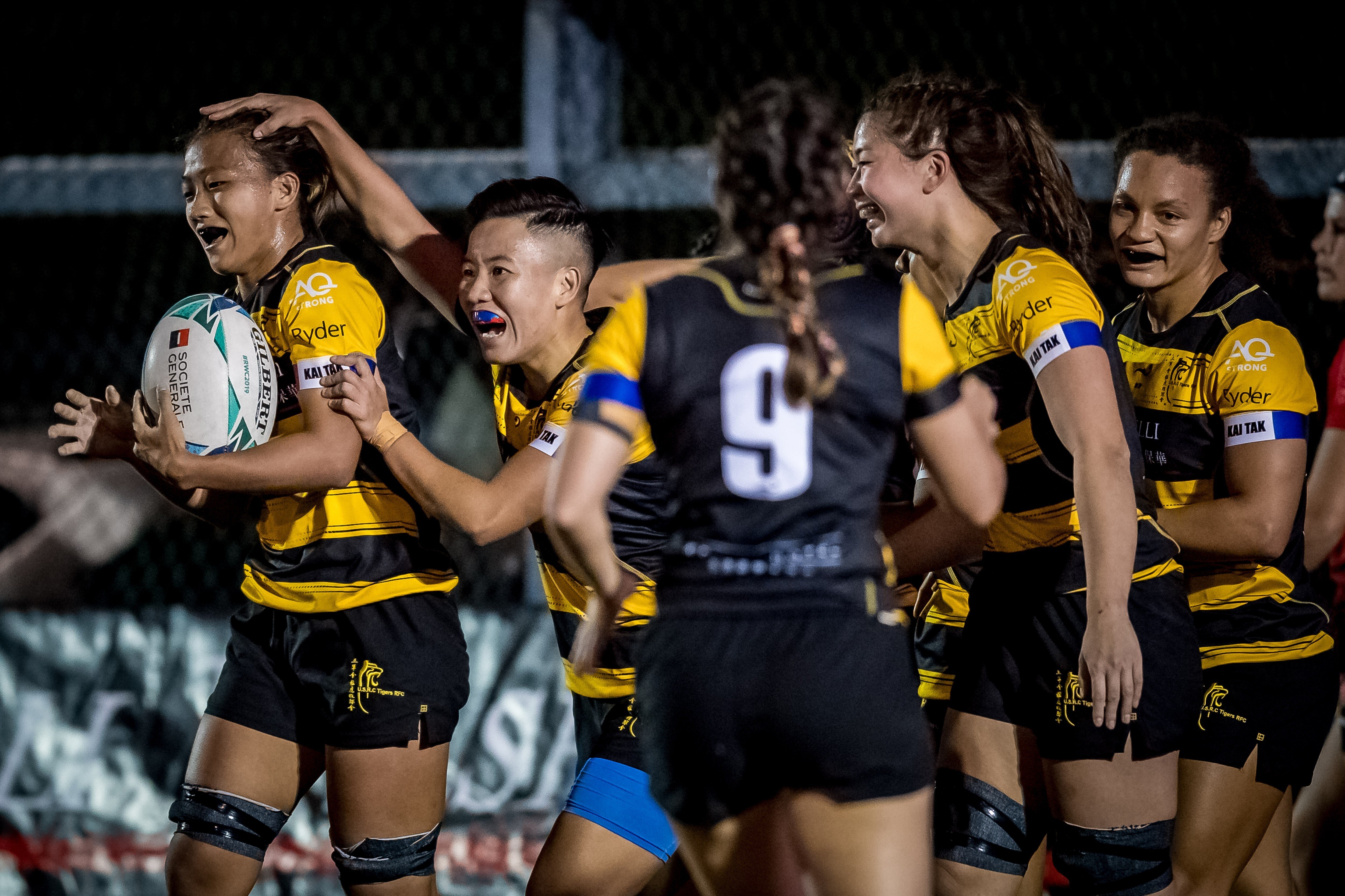 USRC Tigers Ladies score a try against Valley Black Ladies in round two of the women’s domestic league in Kings Park Sports Ground, Ho Man Tin in November 2020. Photo: Ike Images