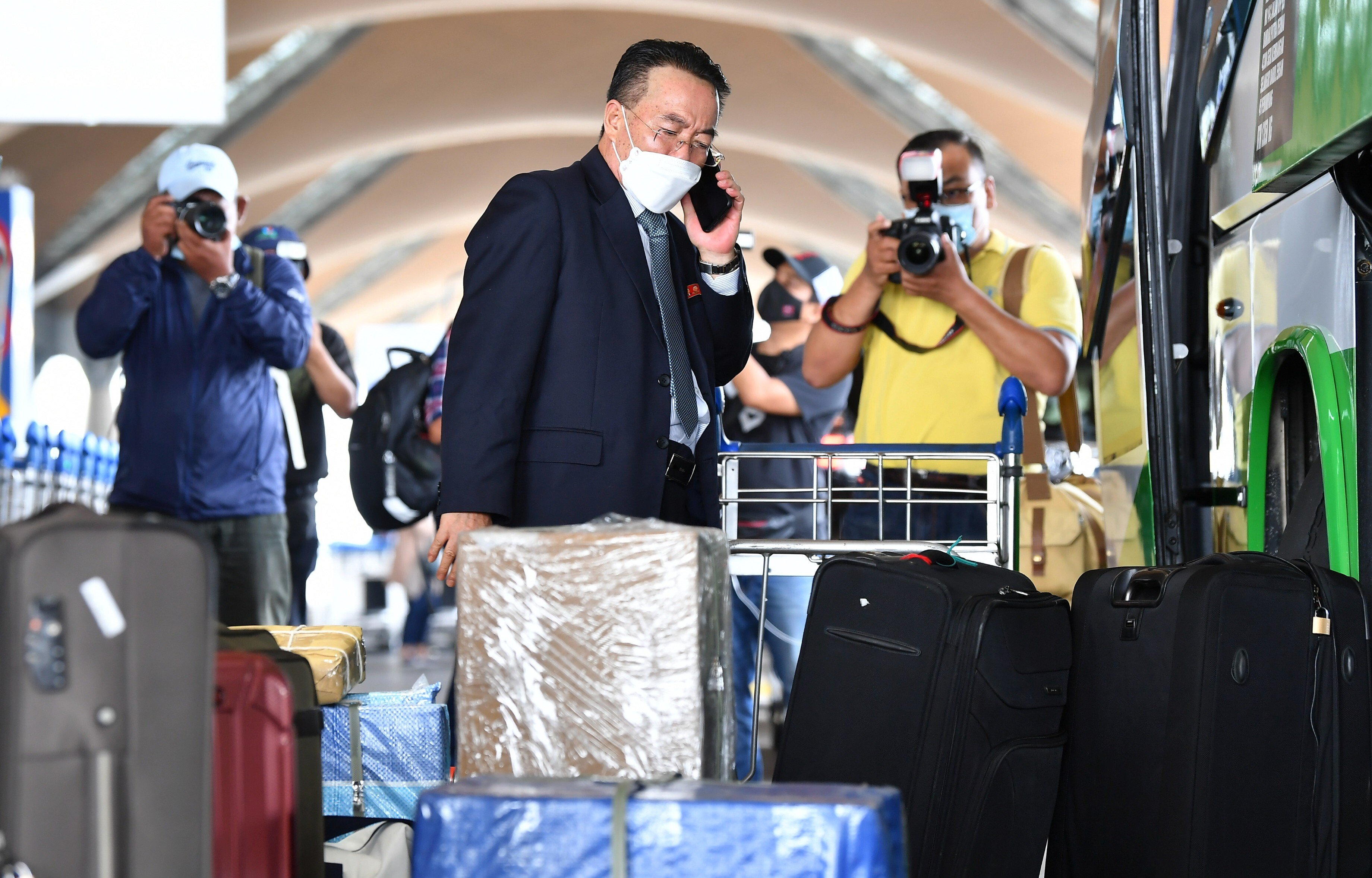 Kim Yu-song, a counsellor at the North Korean embassy to Malaysia, arrives at Kuala Lumpur International Airport on Sunday. Photo: Bernama/DPA