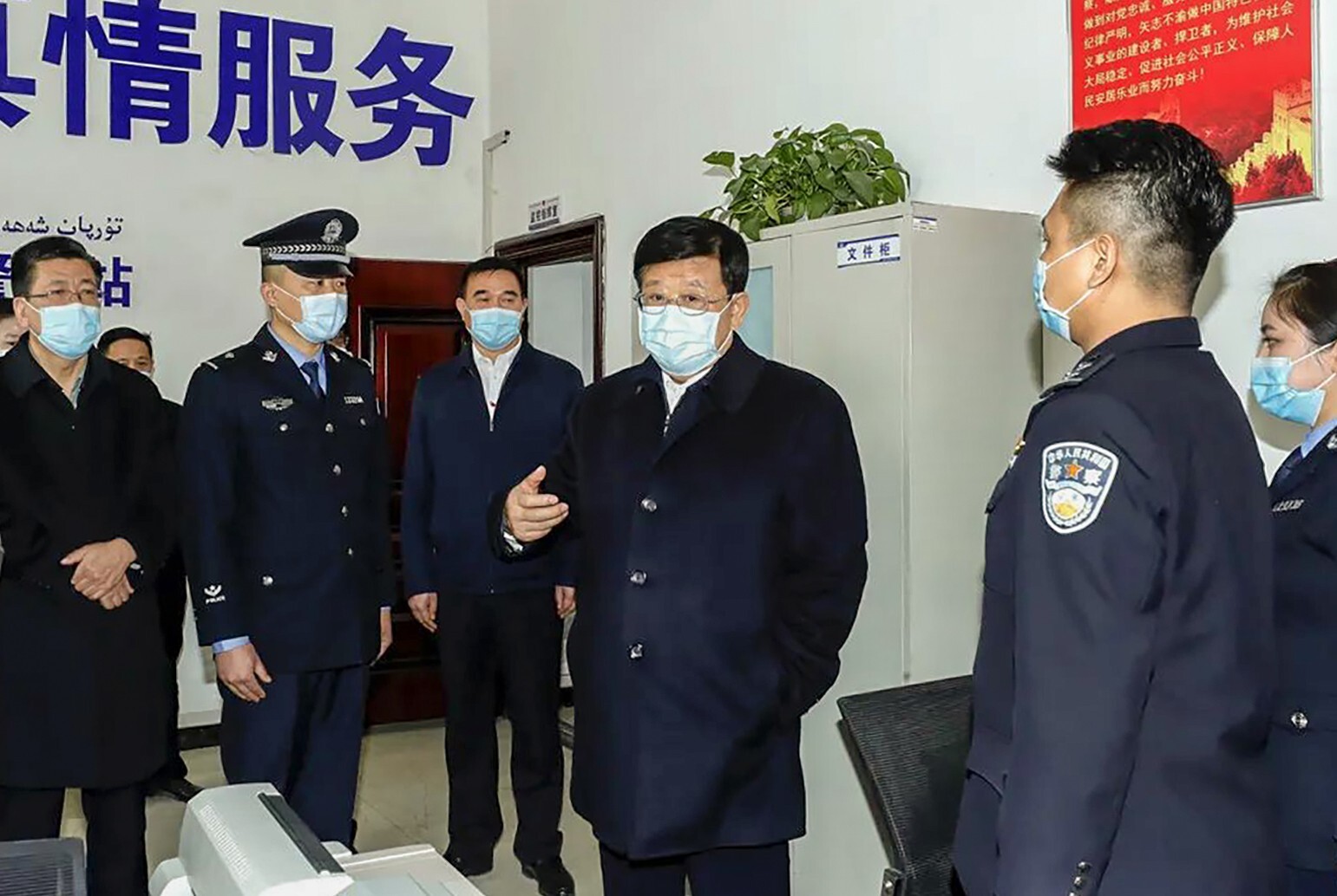 Minister of Public Security Zhao Kezhi (right) during his five-day trip to Xinjiang. Photo: Handout