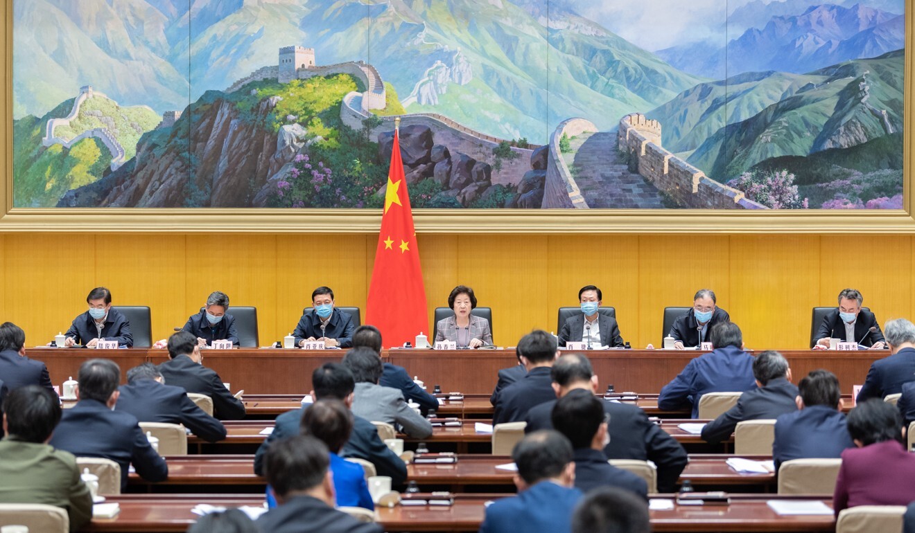 Vice-Premier Sun Chunlan (centre) told local governments to step up their efforts on Monday. Photo: Xinhua