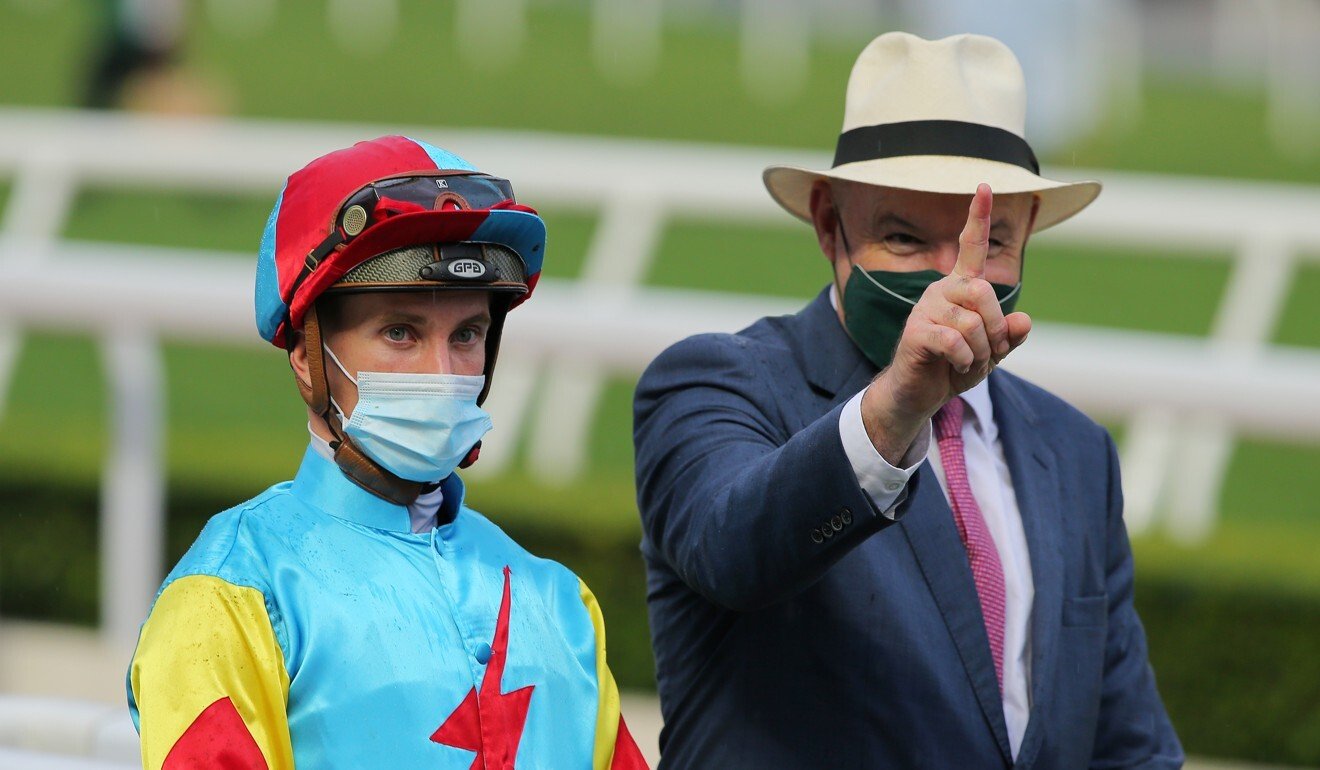 Chad Schofield and David Hayes after Fantastic Treasure’s victory.