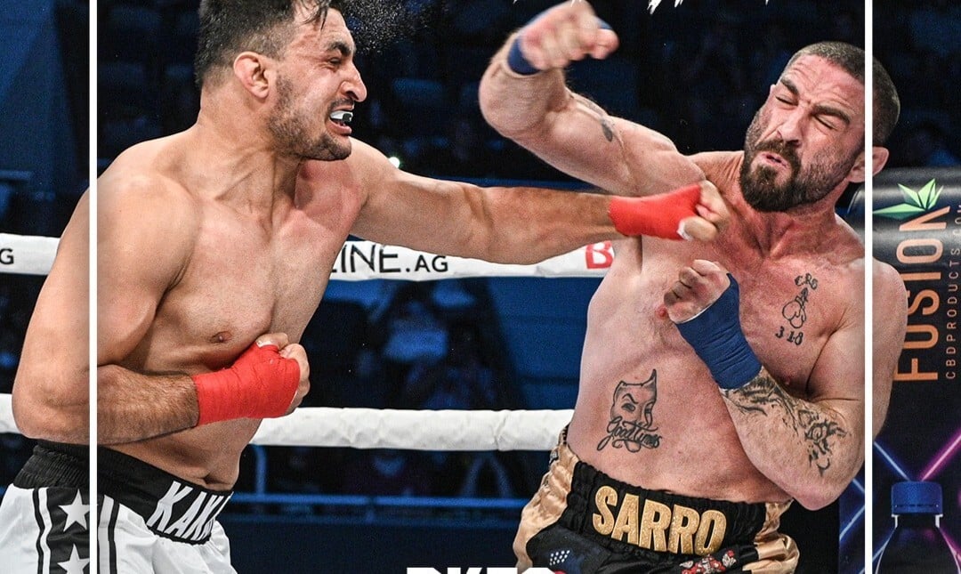 Ezatullah Kakar catches Chris Sarro with a left during their BKFC 17 cruiserweight fight in Birmingham, Alabama. Photos: BKFC