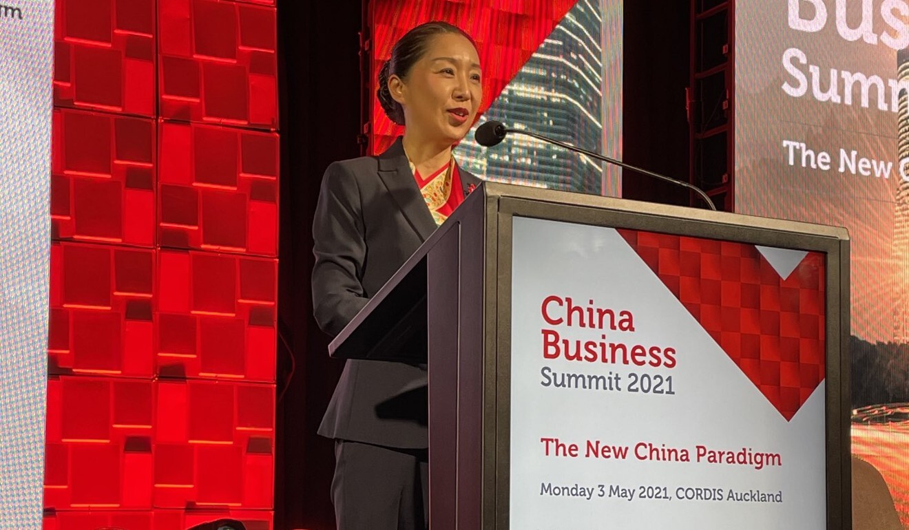 China's Ambassador to New Zealand Wu Xi speaks at the China Business Summit in Auckland on May 3, 2021. Photo: Twitter