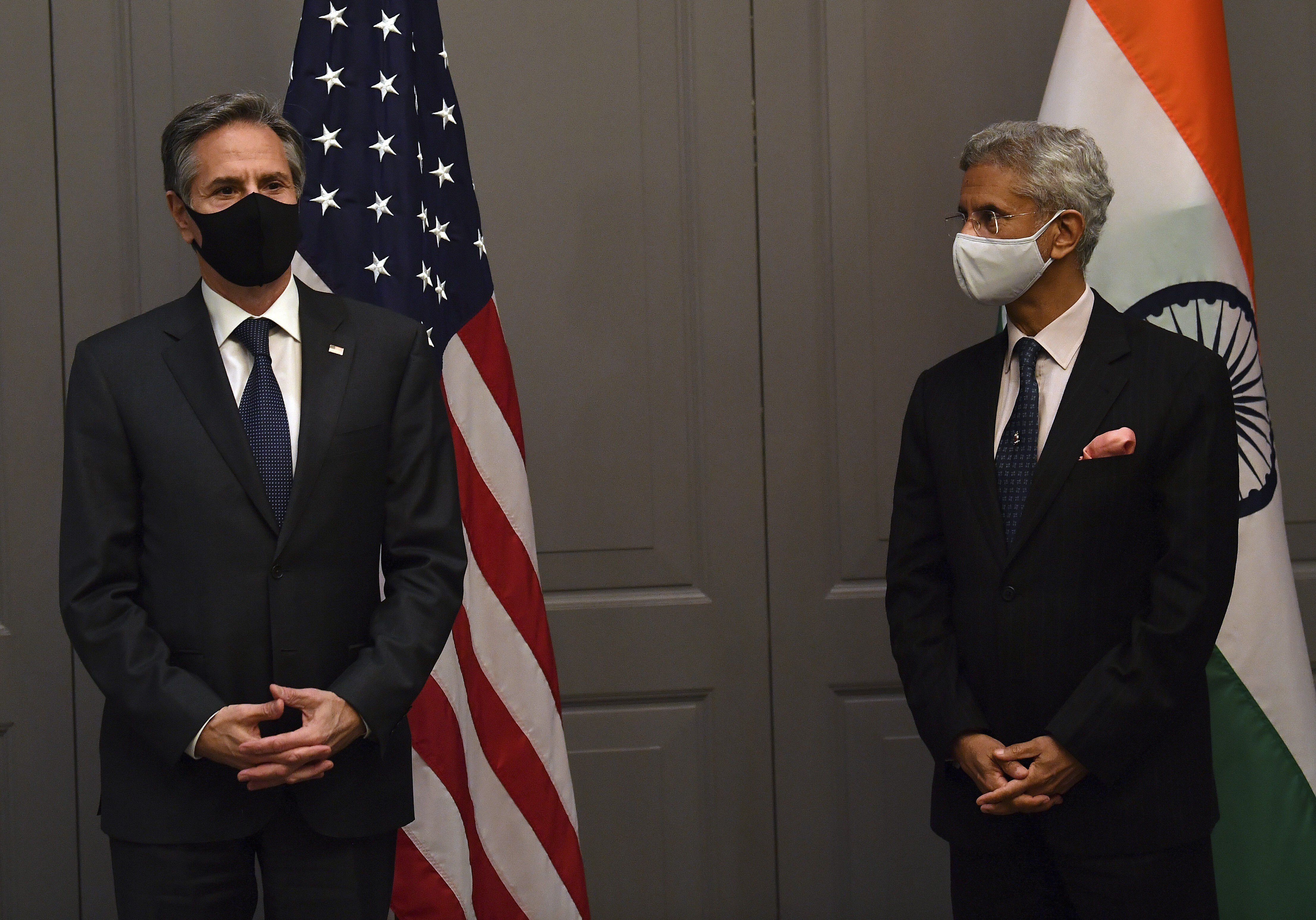 US Secretary of State Antony Blinken, left, attends a press conference with India‘s foreign minister Subrahmanyam Jaishankar following a bilateral meeting in London on May 3. Photo: AP