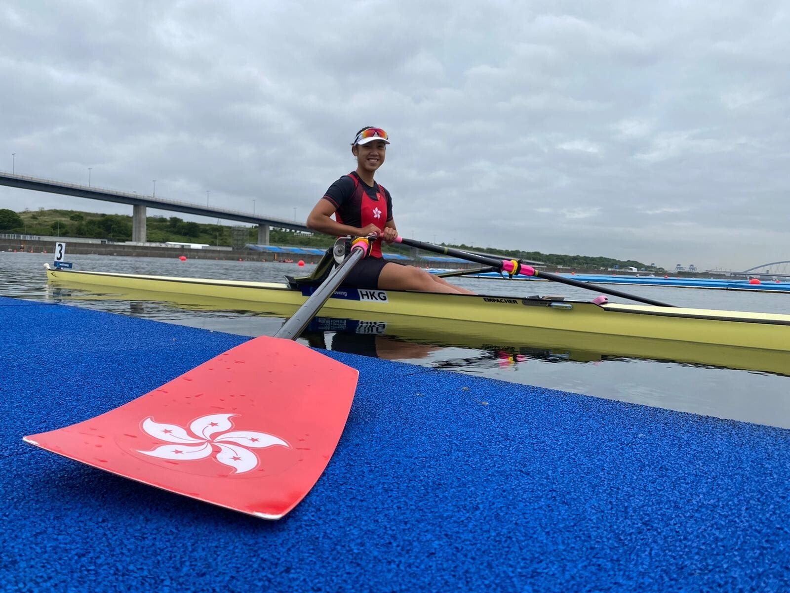 Winnie Hung in the women's single sculls at the Olympic qualifiers in Tokyo. Photo: Rowing Association of Hong Kong, China