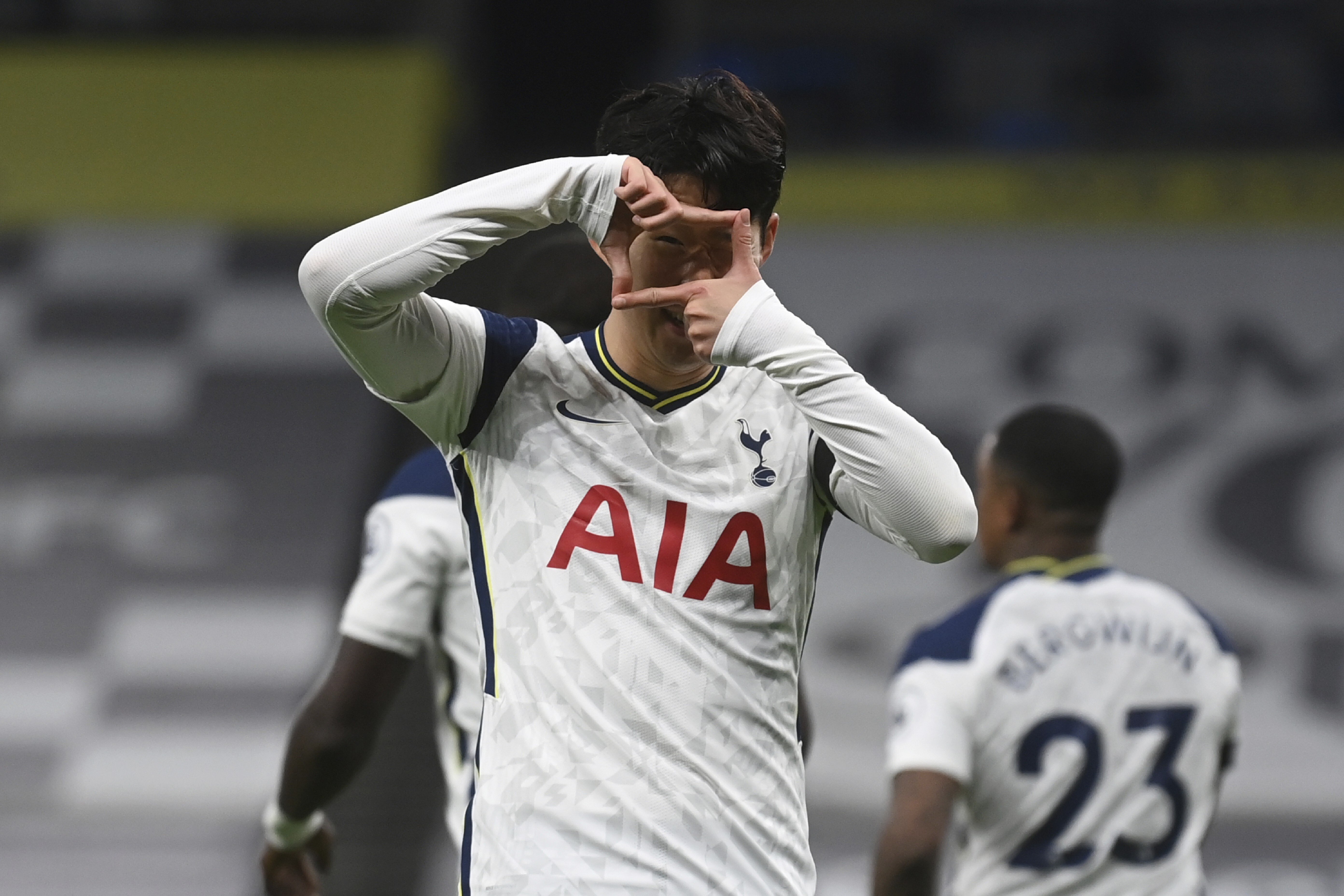 Tottenham Hotspur's Son Heung-min celebrates after scoring in the English Premier League against Manchester City in November, 2020. Photo: AP