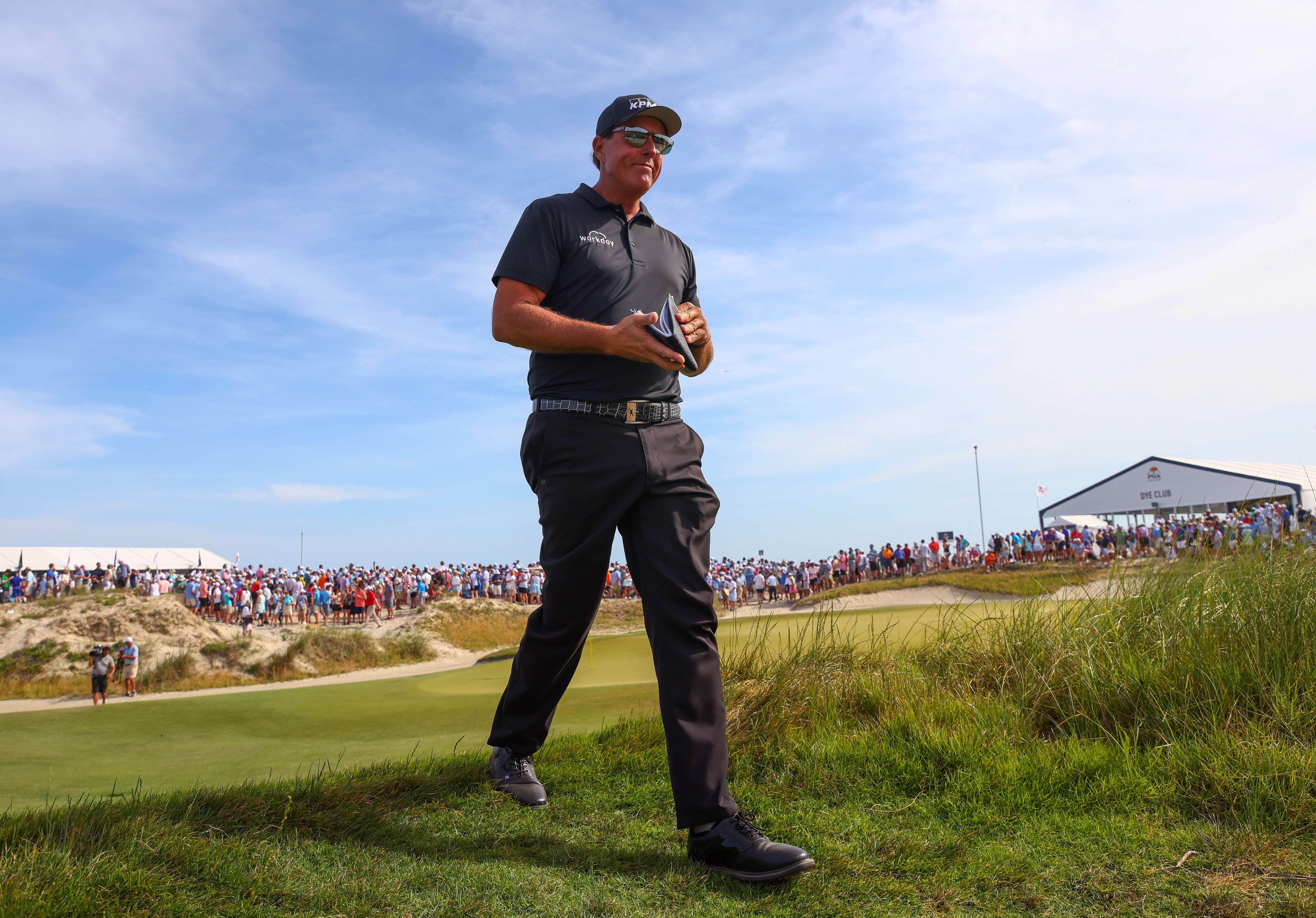 Phil Mickelson leads the PGA Championship going into the final round at Kiawah Island Resort’s Ocean Course. Photo: AFP