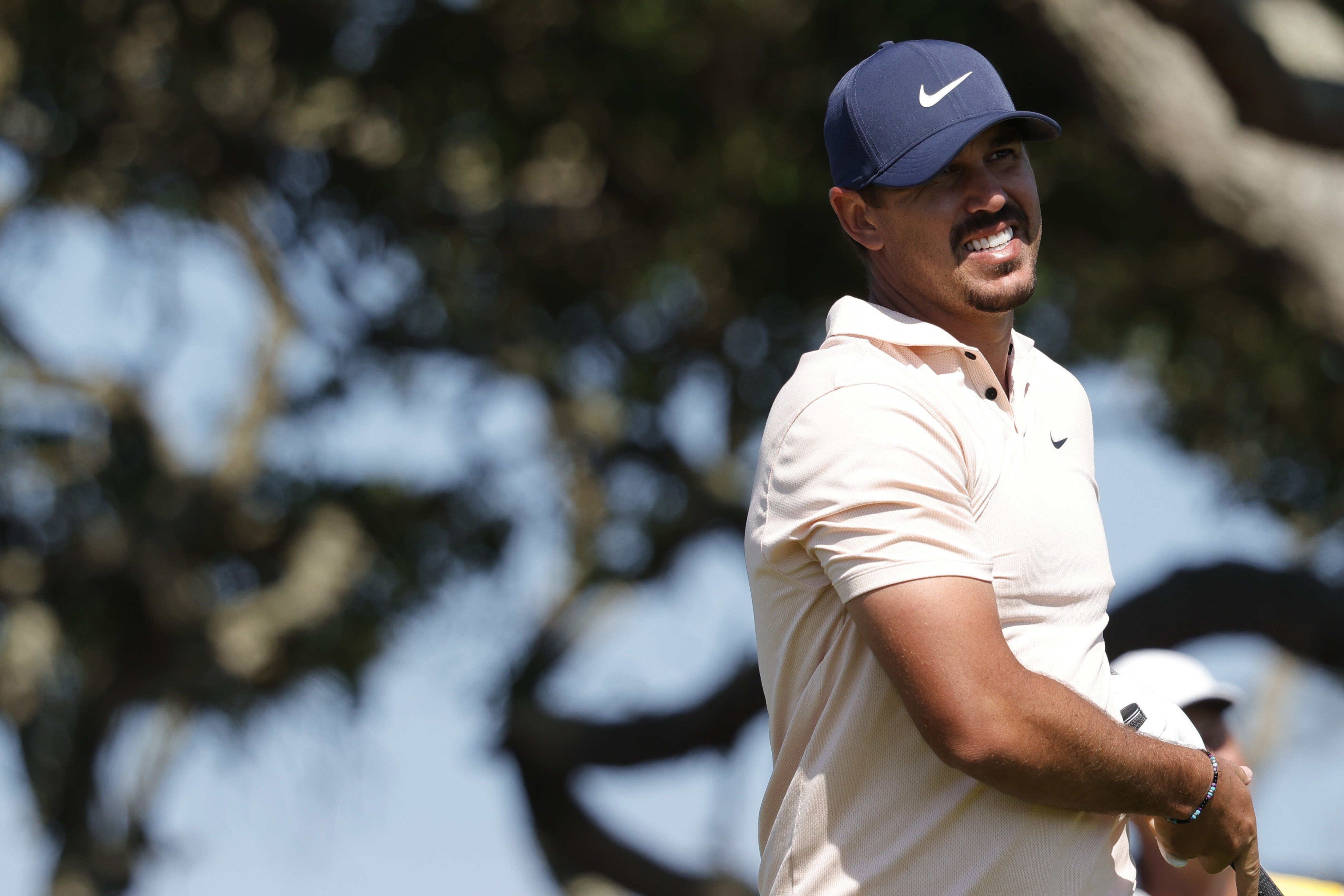 Brooks Koepka reacts to his tee shot on the seventh hole of the final round of the 2021 PGA Championship. Photo: Geoff Burke-USA Today Sports