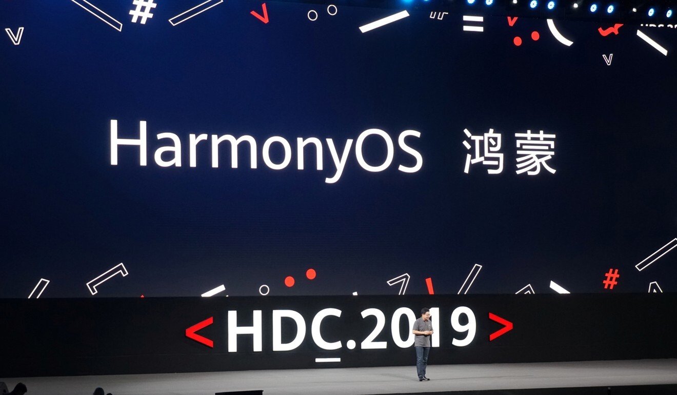 Richard Yu, head of Huawei's consumer business group, unveils the HarmonyOS at the Huawei Developer Conference, August 9, 2019. Photo: Huanqiu.com via Reuters
