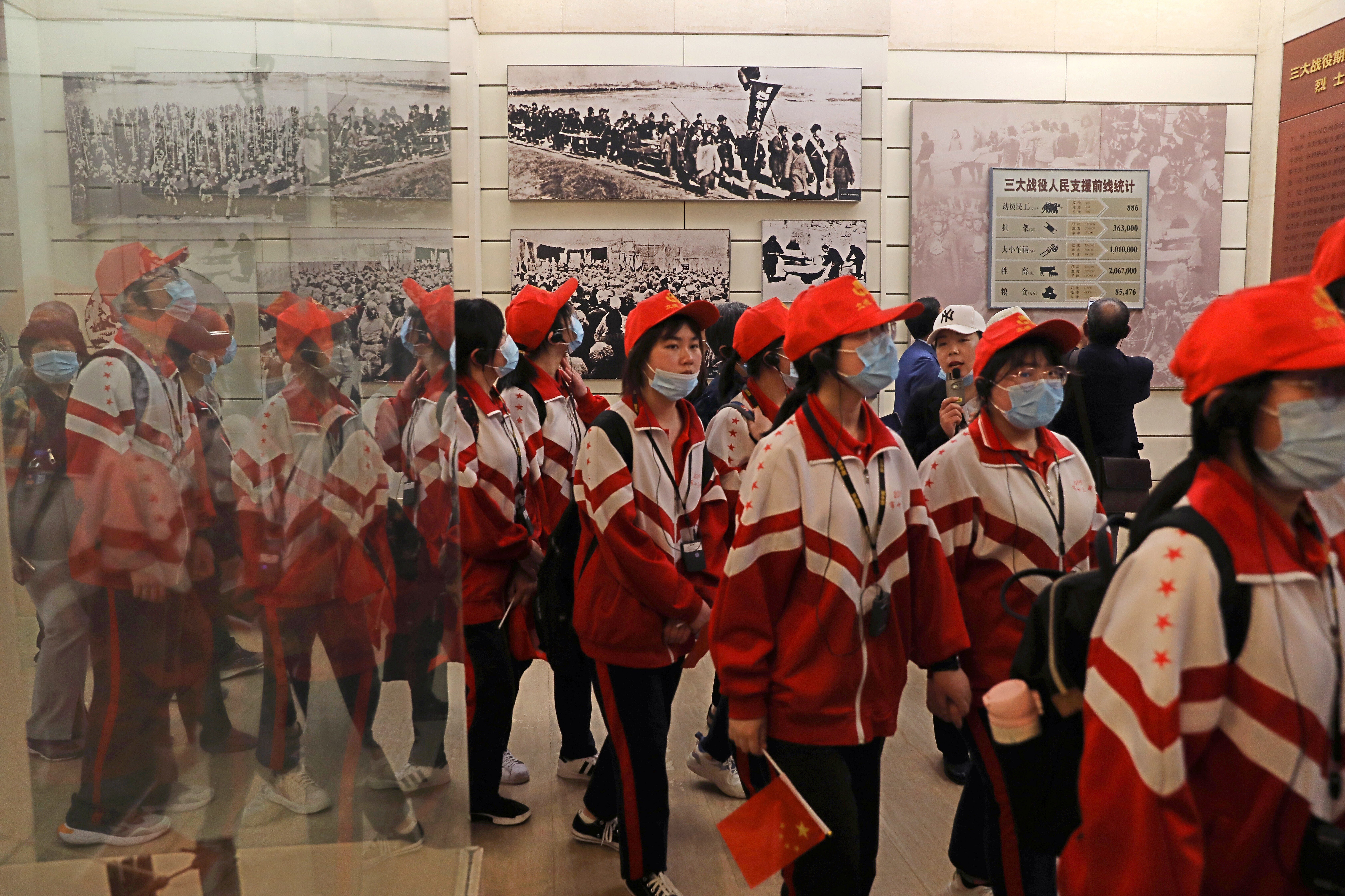 High school students visit Xibaipo Memorial Hall, ahead of the 100th anniversary of the founding of the Communist Party of China, during a government-organised tour in Xibaipo in Hebei province, on May 12. Photo: Reuters
