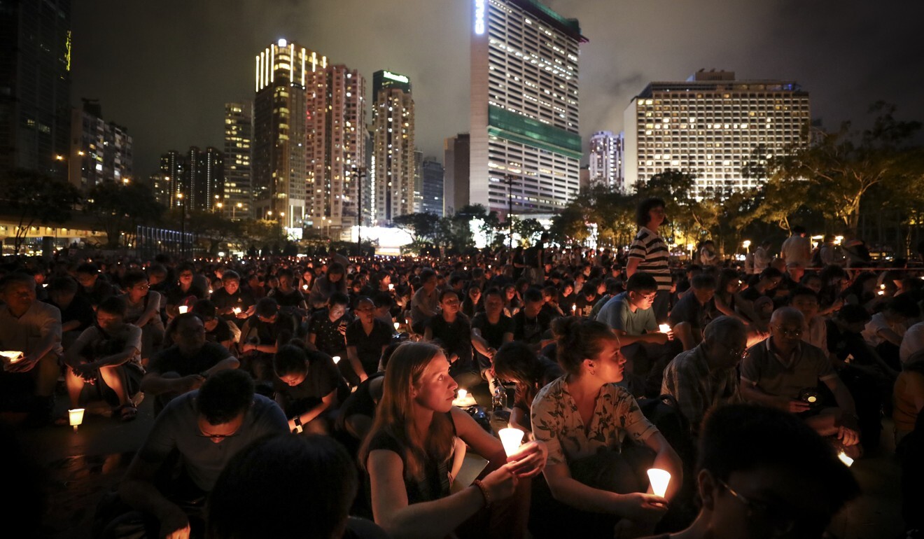Hong Kong is the only part of China that faithfully has held large gatherings to mark the anniversary. Photo: James Wendlinger