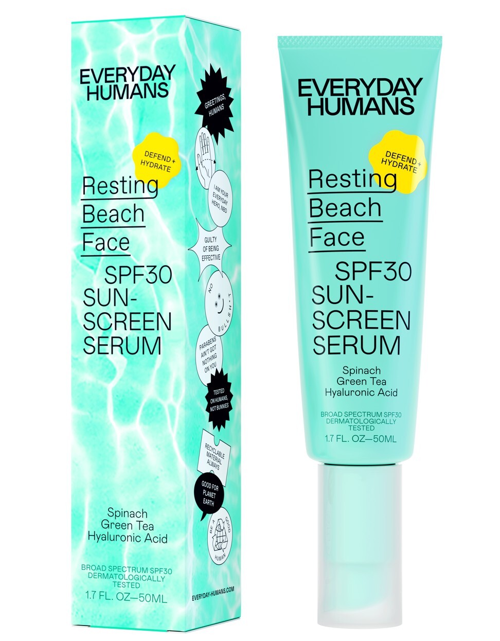 Sunscreen is vital for your skin. Use a high-SPF product such as Everyday Humans Resting Beach Face SPF30 Sunscreen Serum, available at Sephora.