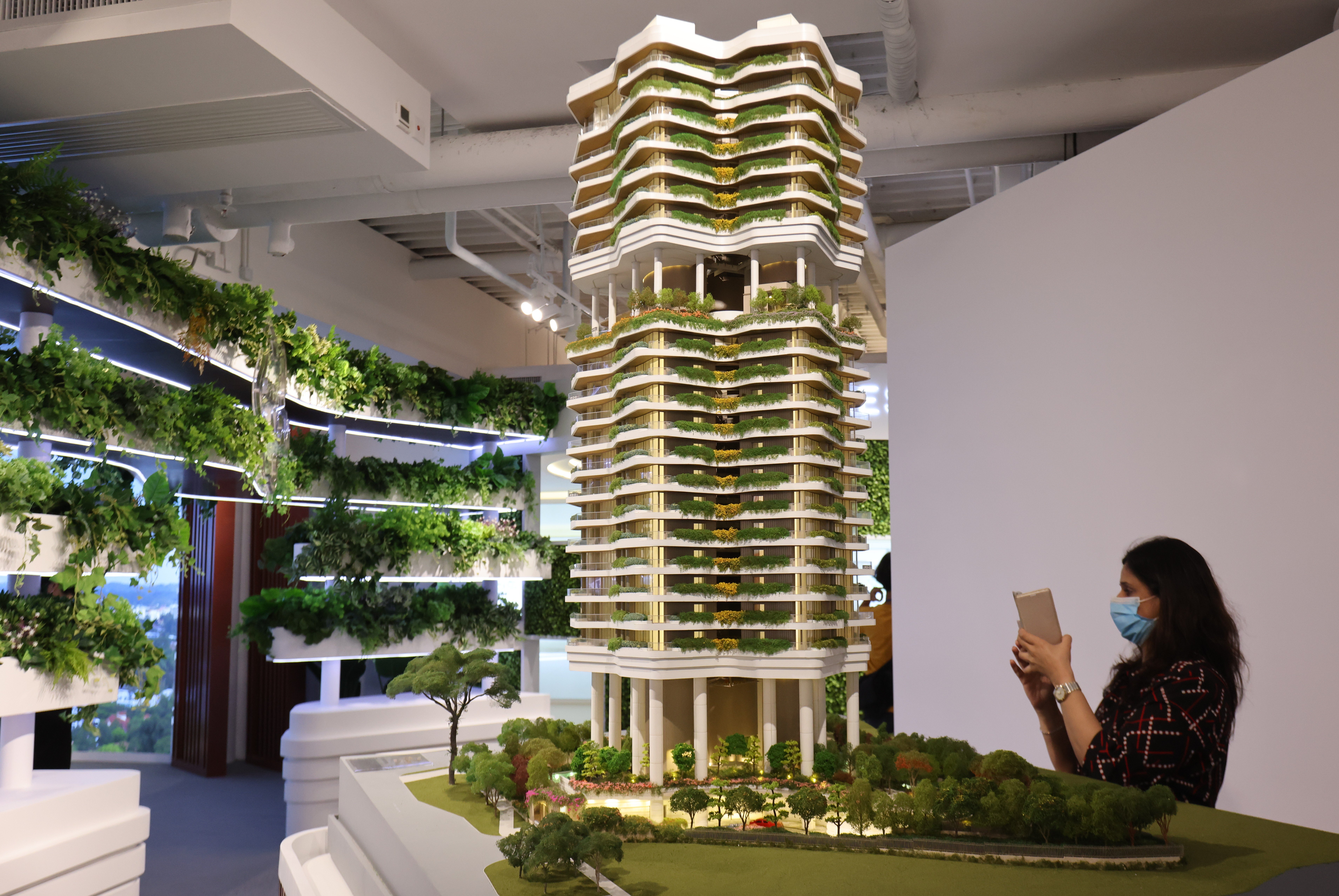 A scale model of Shun Tak Holdings’ Park Nova ultra-luxury residence in Singapore on display at the Shun Tak Centre in Sheung Wan on June 9, 2021. Photo: May Tse