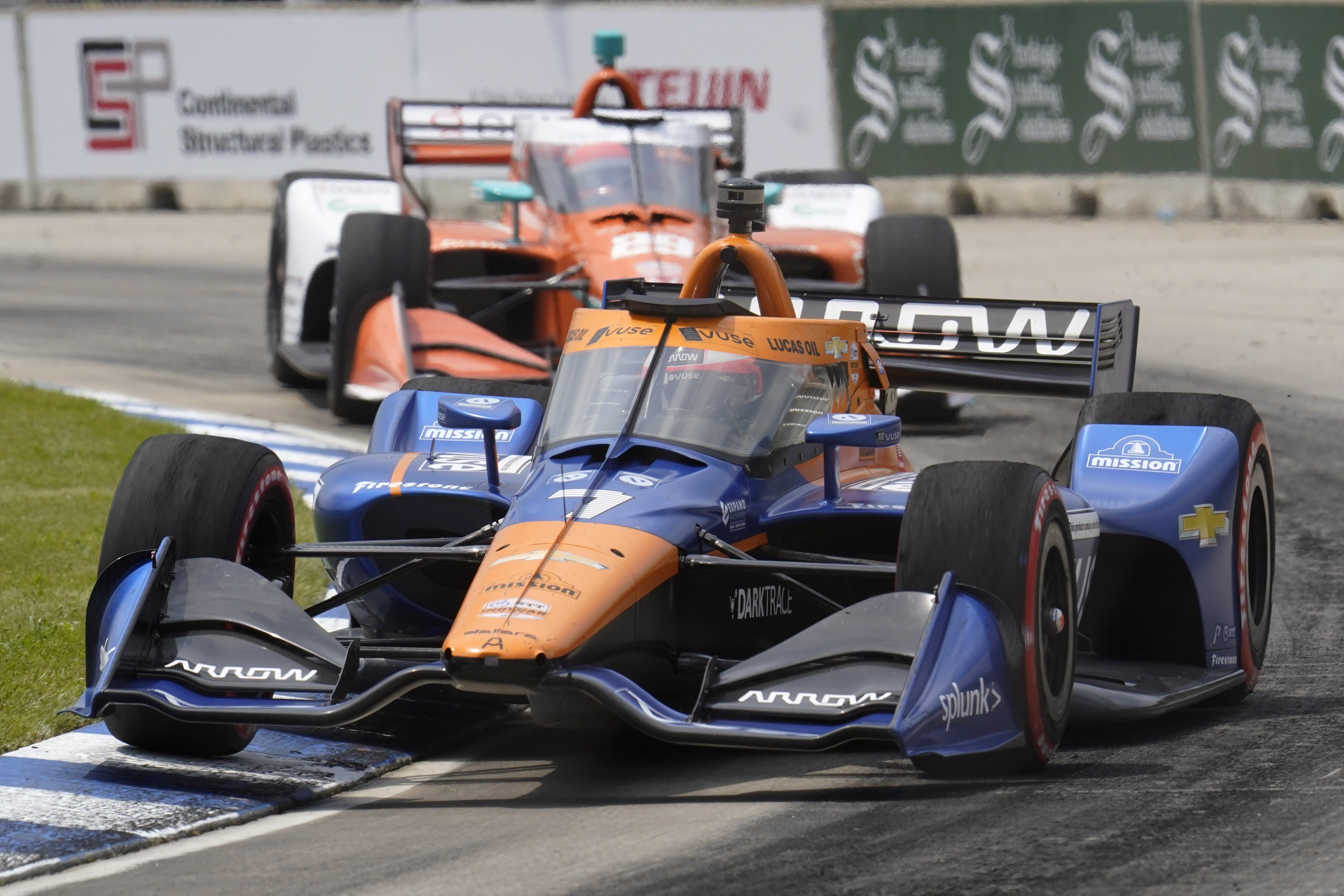 Felix Rosenqvist races during the first race of the IndyCar Detroit Grand Prix in Detroit on Saturday. Photo: AP