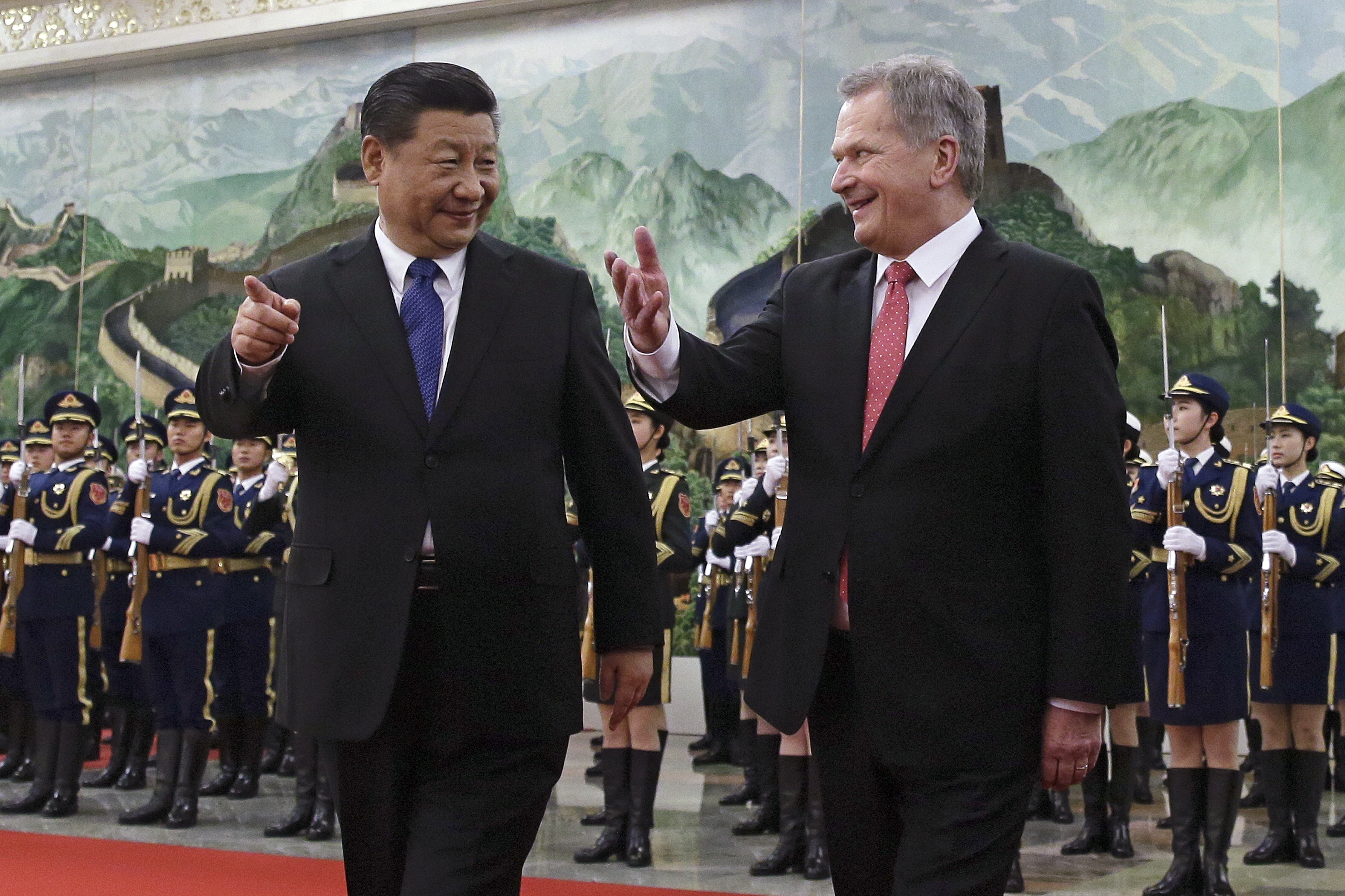 Chinese President Xi Jinping, pictured hosting Sauli Niinisto in Beijing in 2019, spoke to his Finnish counterpart again on Monday. Photo: AP