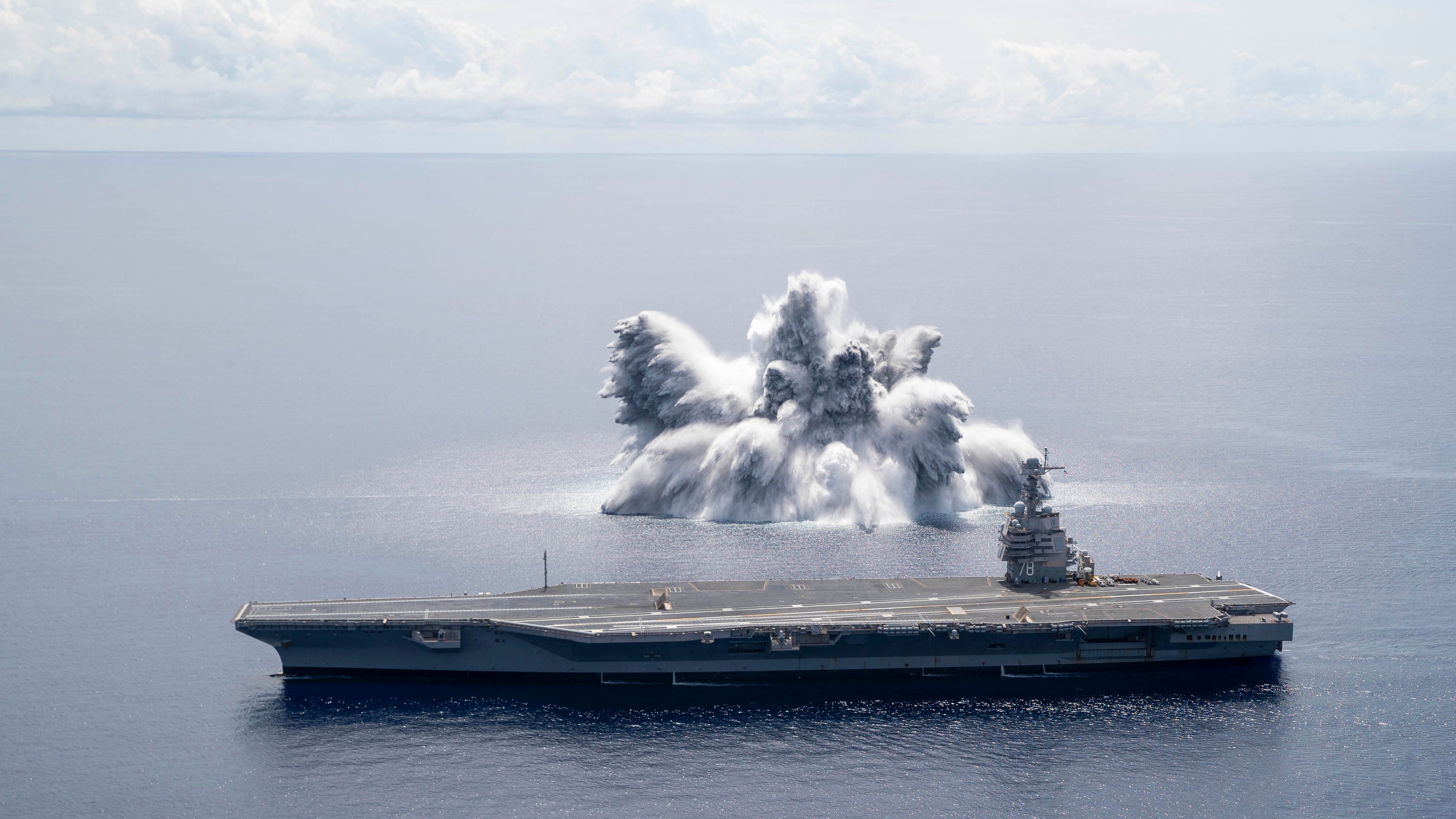 Dramatic photos show new US aircraft carrier in explosion 'shock trial' | South China Morning Post