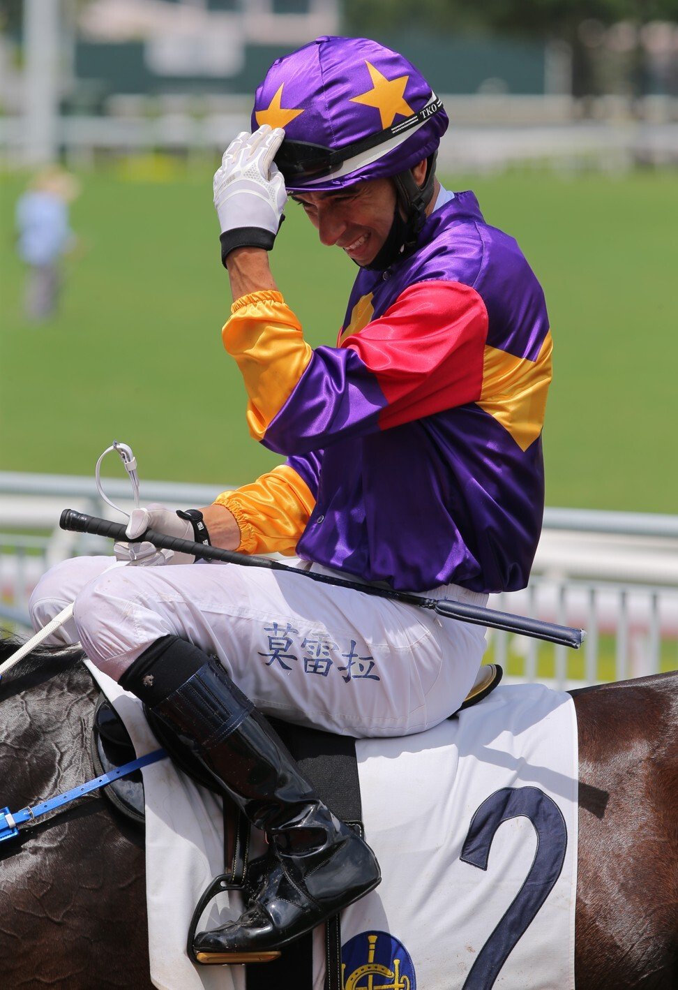 Joao Moreira feels the heat after winning aboard Lucky Quality at Sha Tin on Sunday.