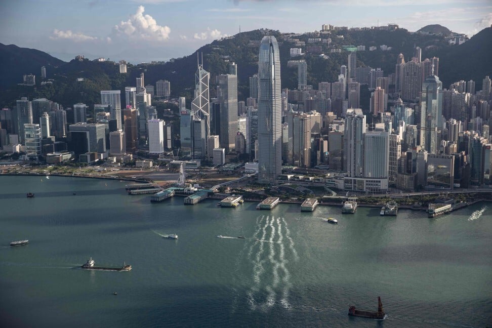 A general view shows Victoria harbour next to commercial and residential buildings in Hong Kong on September 20, 2020. Photo: AFP
