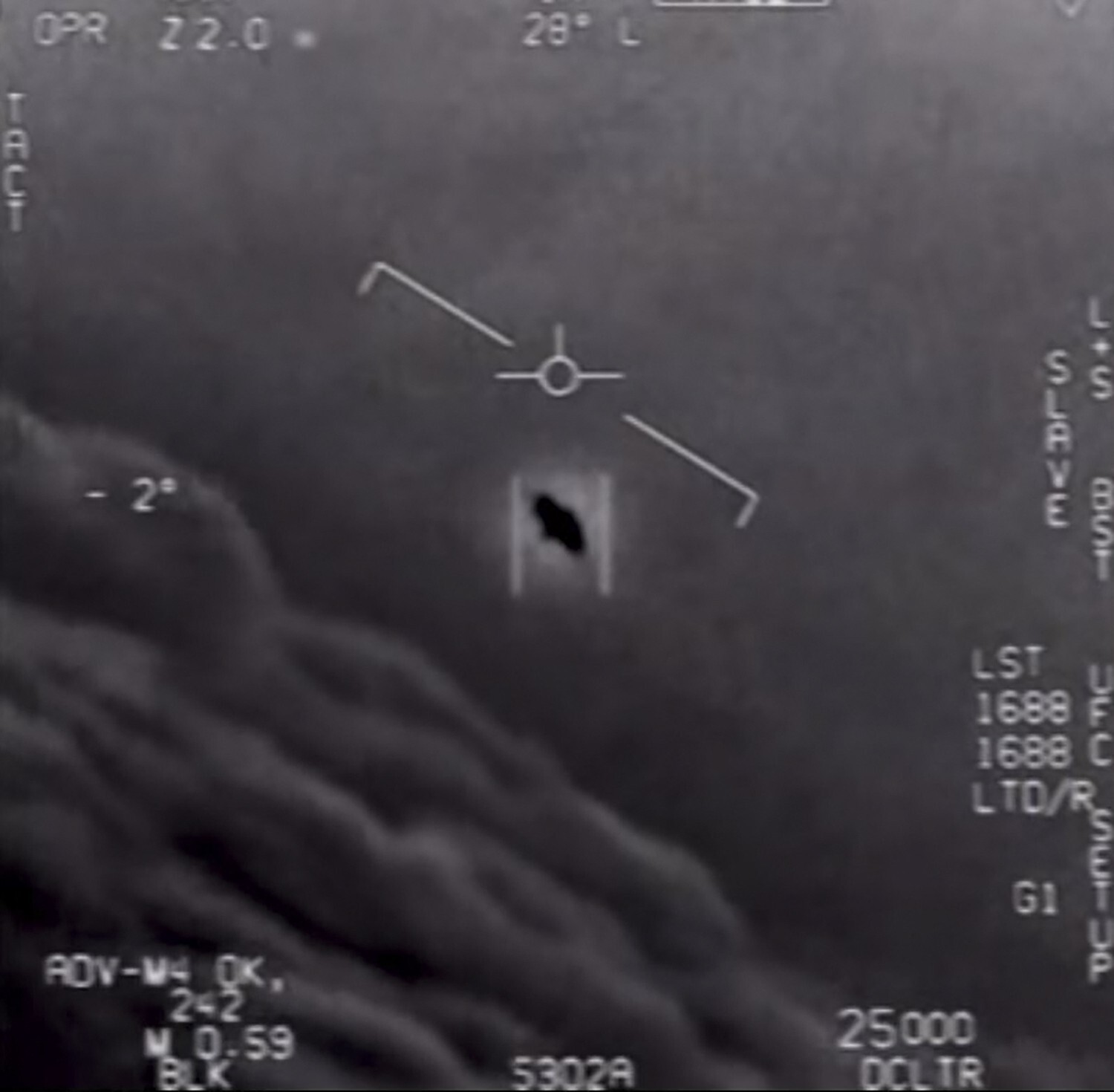 A screen grab from a UFO video released by the Pentagon in 2020. Photo: US Department of Defence