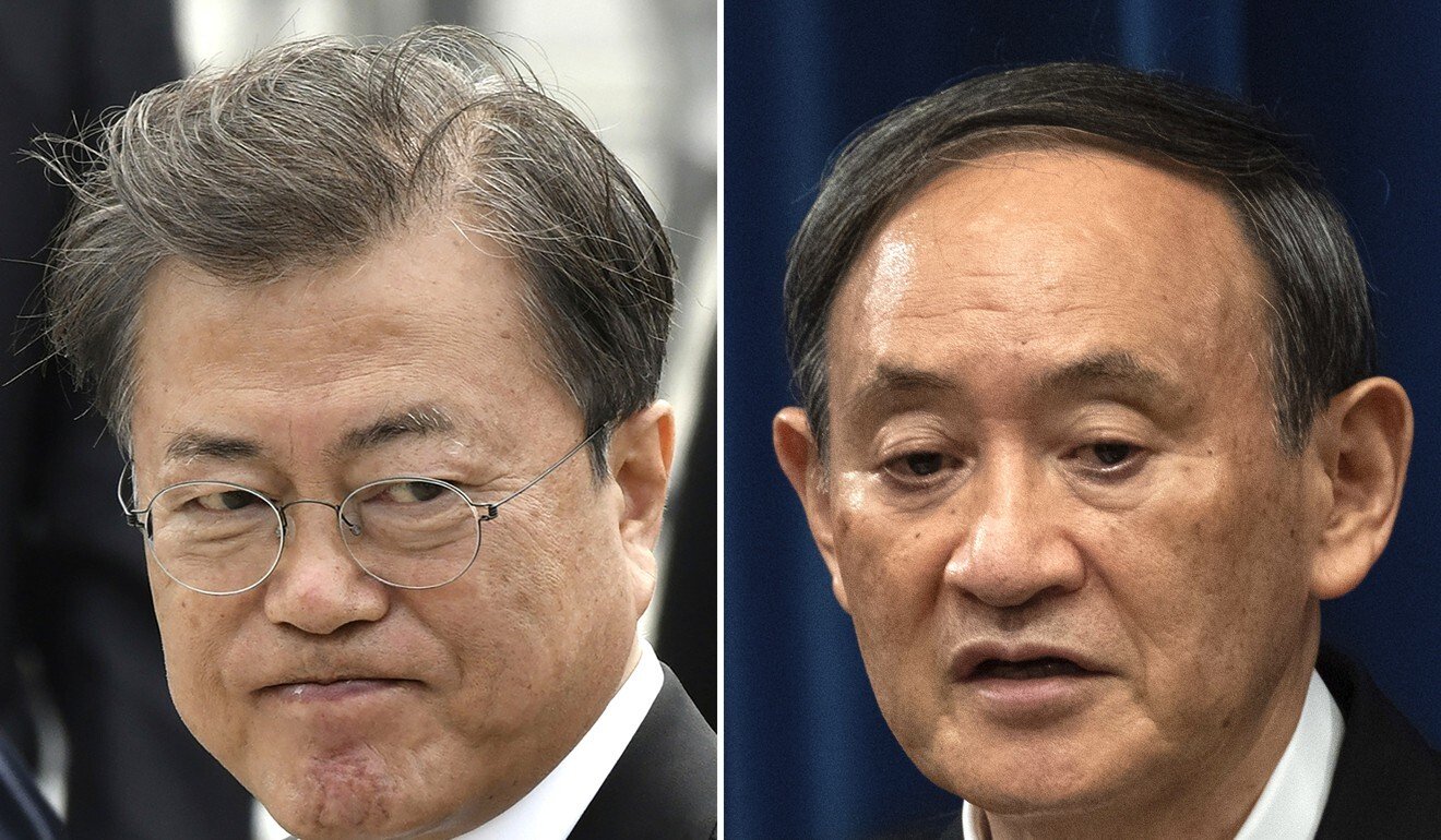 Analysts say Moon and Suga are unlikely to bridge differences between their countries at the Games. Photo: AP