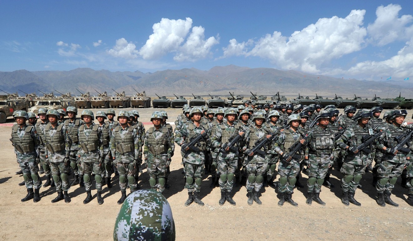 Chinese soldiers take part in an SCO joint military exercise in Kyrgyzstan. Photo: AFP