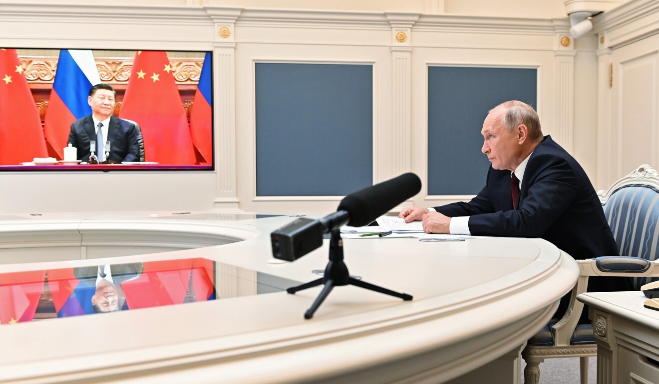 Xi Jinping and Vladimir Putin hailed relations between China and Russia during talks on Monday. Photo: AP