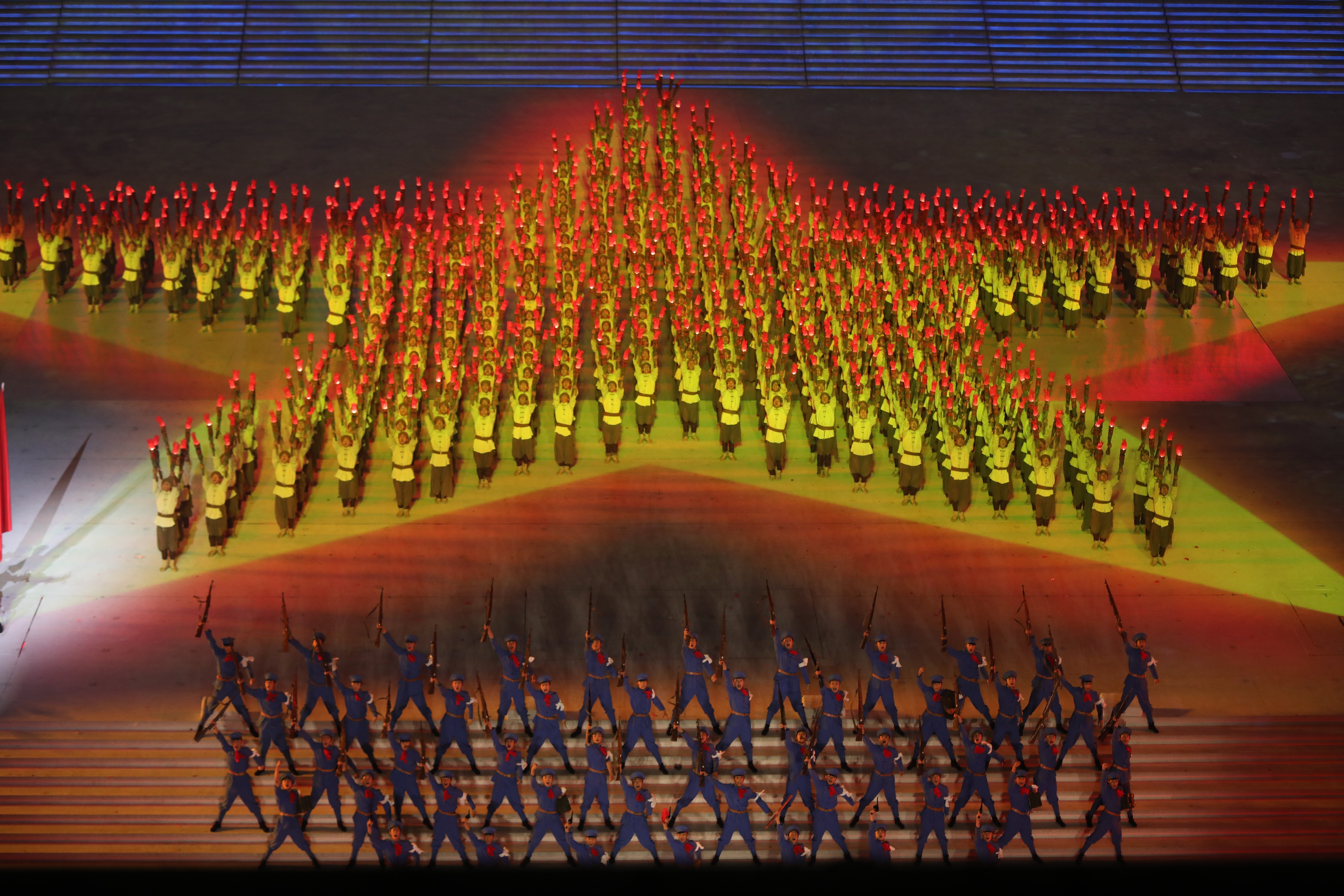 Performers celebrate the Communist Party’s centenary in a three-hour show at the National Stadium in Beijing on Monday night. Photo: Simon Song