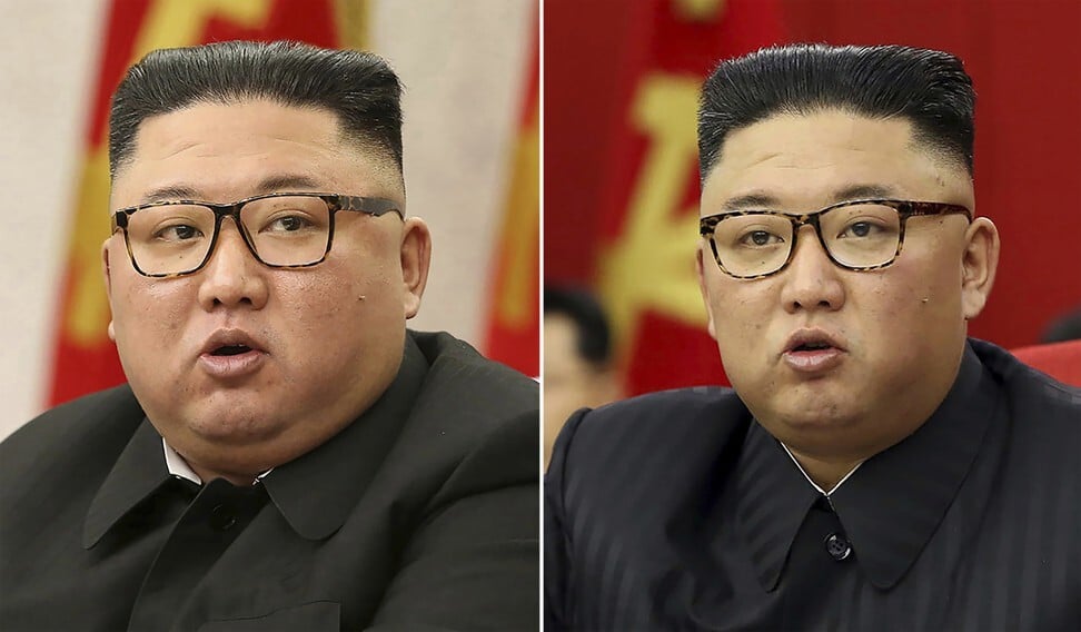 North Korean leader Kim Jong-un at Workers’ Party meetings on February 8 and June 15. Photo: AP