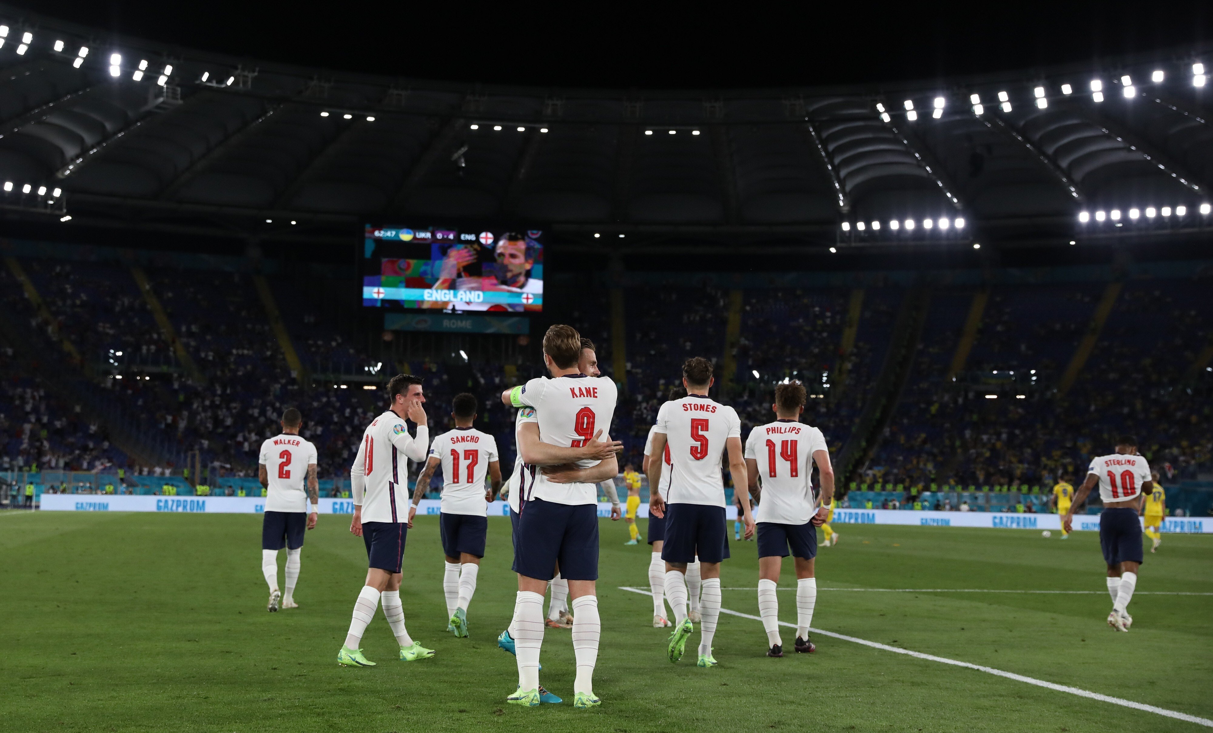 England players celebrate scoring during the Euro 2020 win against Ukraine. Photo: Xinhua