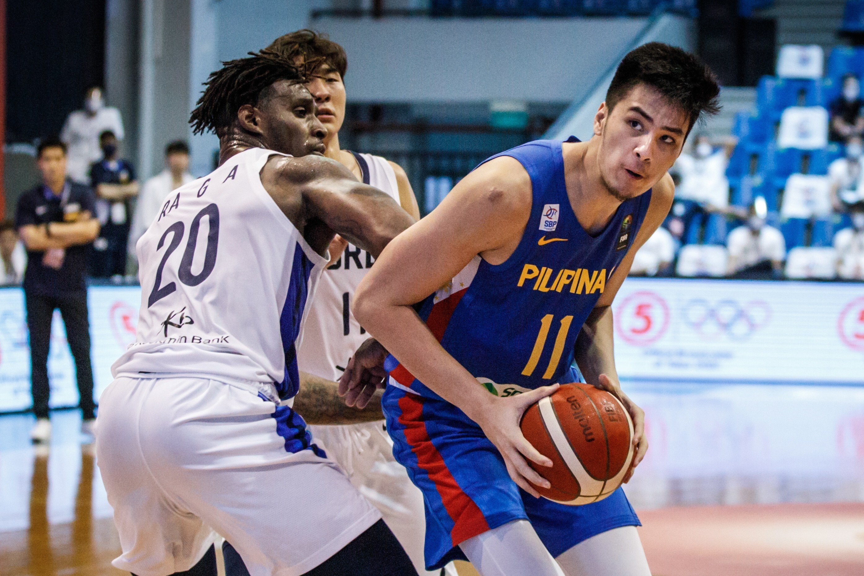 Filipino men’s national team basketball player Kai Sotto in a match against South Korea at the FIBA Asia Cup 2021 qualifiers at the Angeles City Foundation Gym, the Philippines in June. Photo: EPA