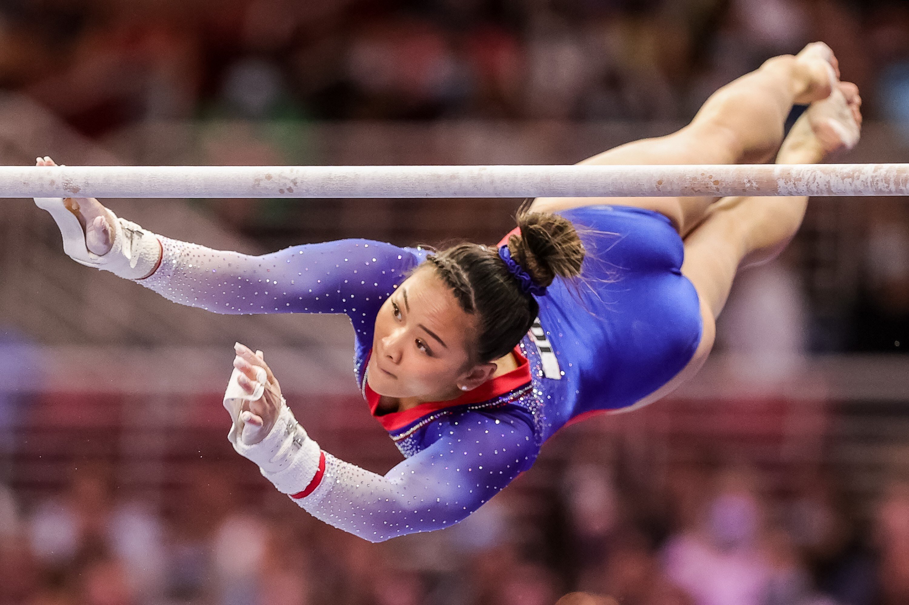 Sunisa Lee in action on the uneven bars during the US Olympic trials. Photo: AFP