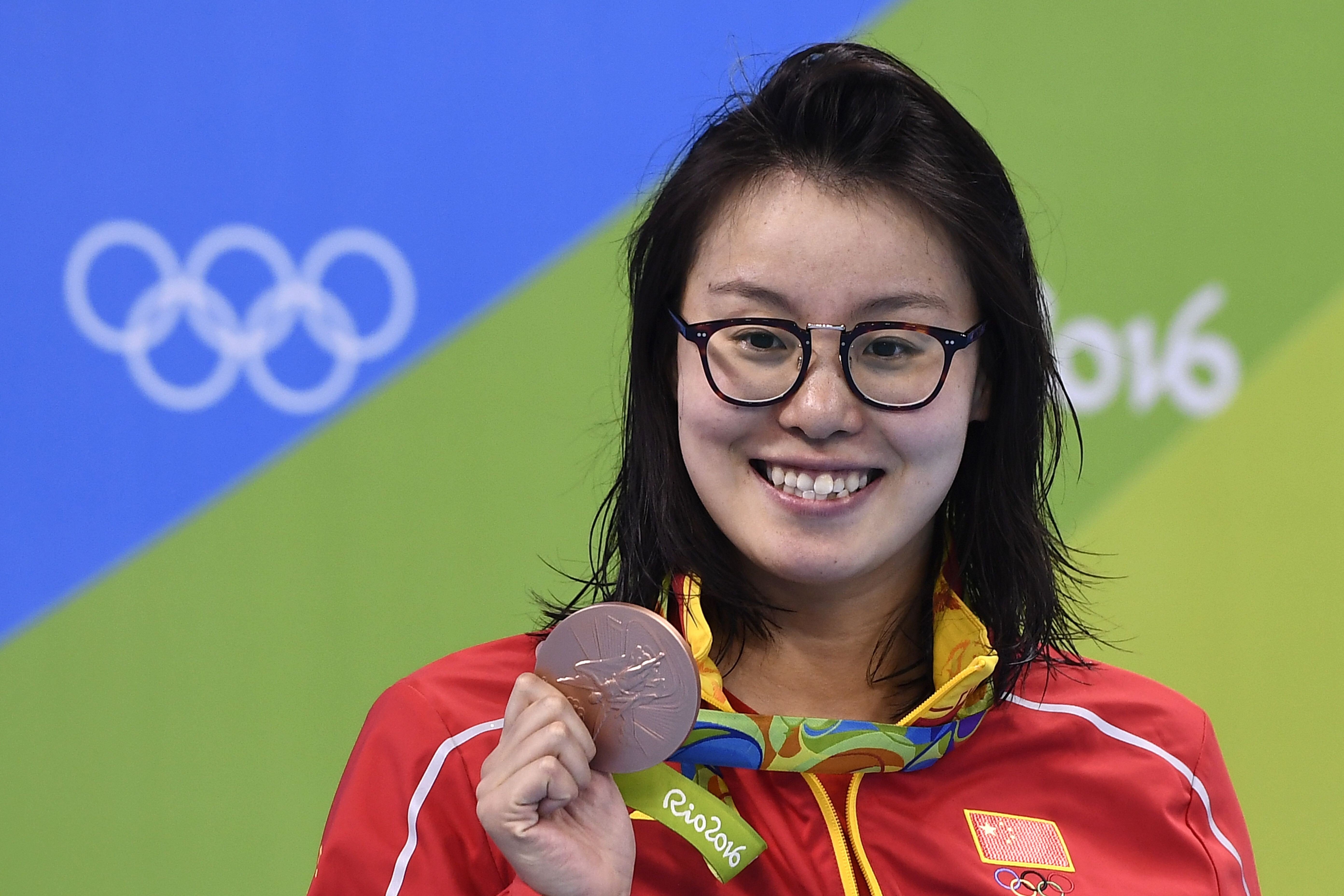 China’s Fu Yuanhui with her bronze medal after the women’s 100m backstroke at the Rio Olympics in 2016. Photo: AFP