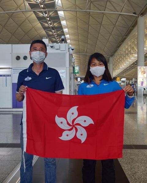 Christy Yiu and coach Shinetsu Murao at Hong Kong International Airport before leaving for Milan in May. Photo: HKAAA