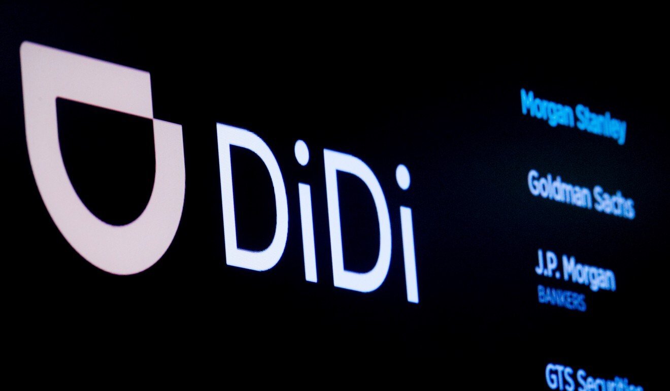 The logo for Chinese ride-hailing company Didi Global Inc is pictured during the IPO on the New York Stock Exchange on June 30. Photo: Reuters