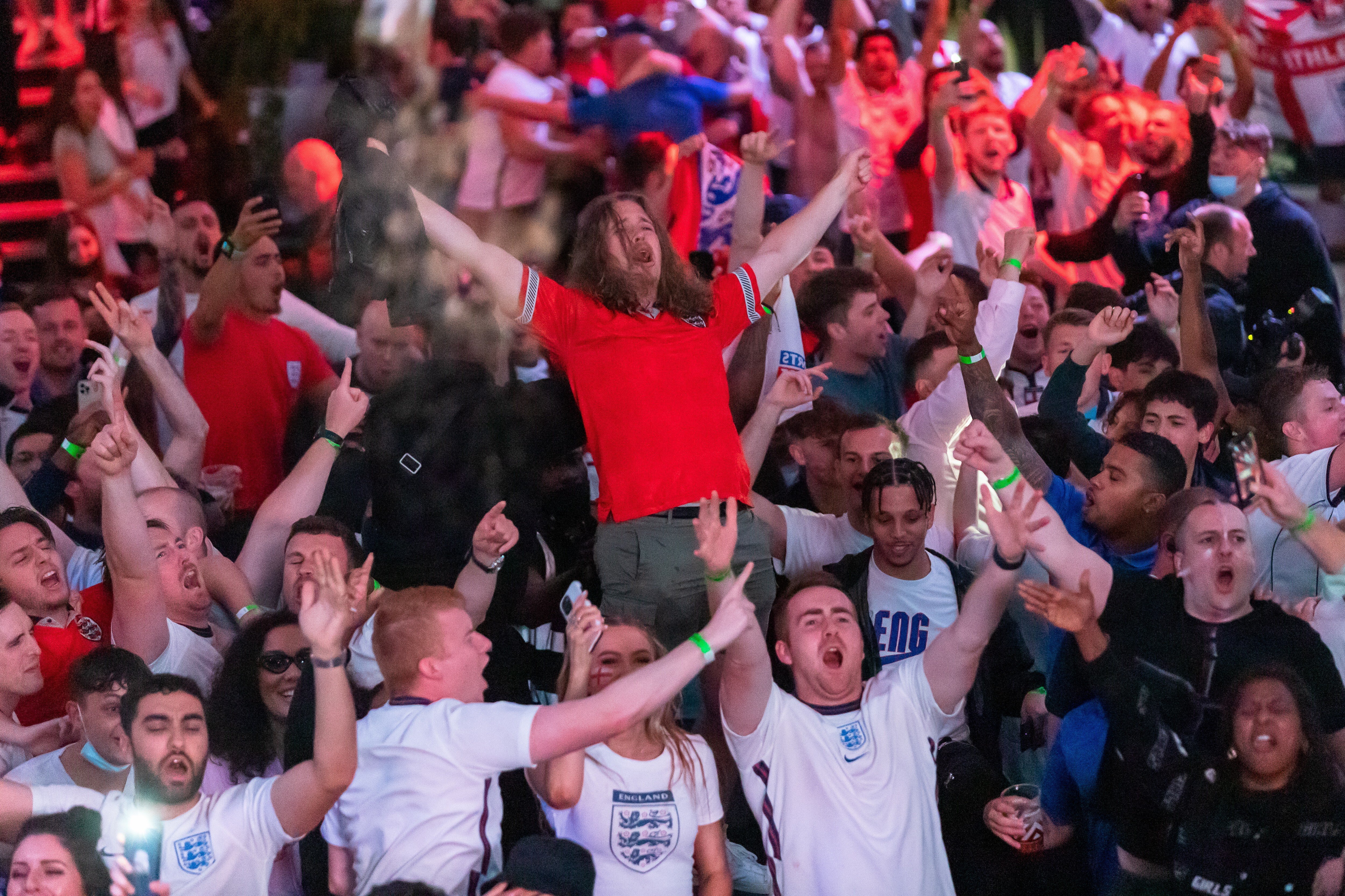 England and their legion of fans are now one win away from a monumental Euro 2020 win for the ages. Photo: EPA