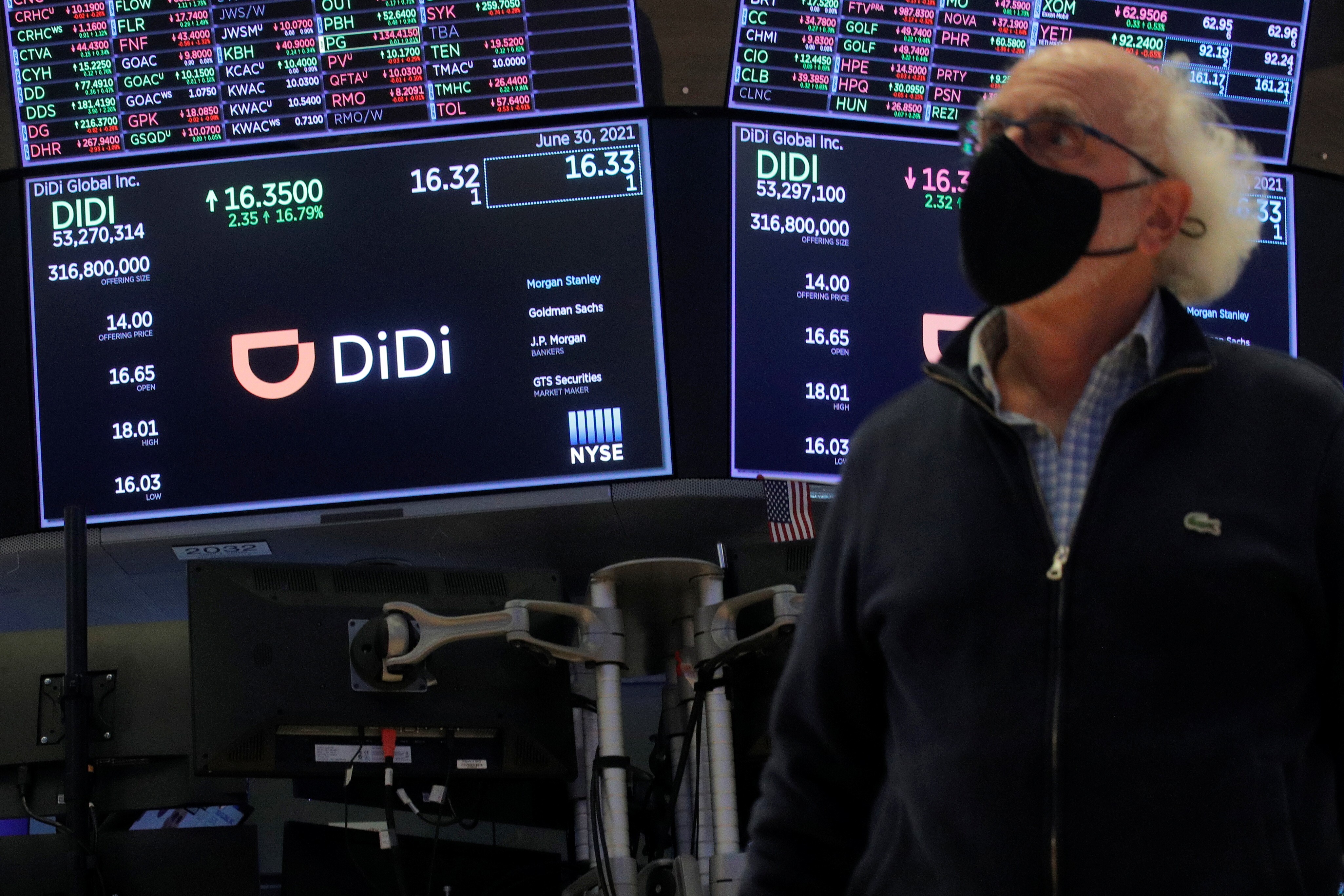 Traders work during the IPO for Chinese ride-hailing company Didi Global on the New York Stock Exchange (NYSE) floor on June 30, 2021. Photo: Reuters
