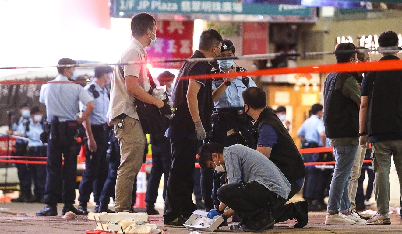 The scene near the Sogo department store in Causeway Bay where a lone assailant stabbed a police officer before killing himself on July 1. Photo: Xiaomei Chen