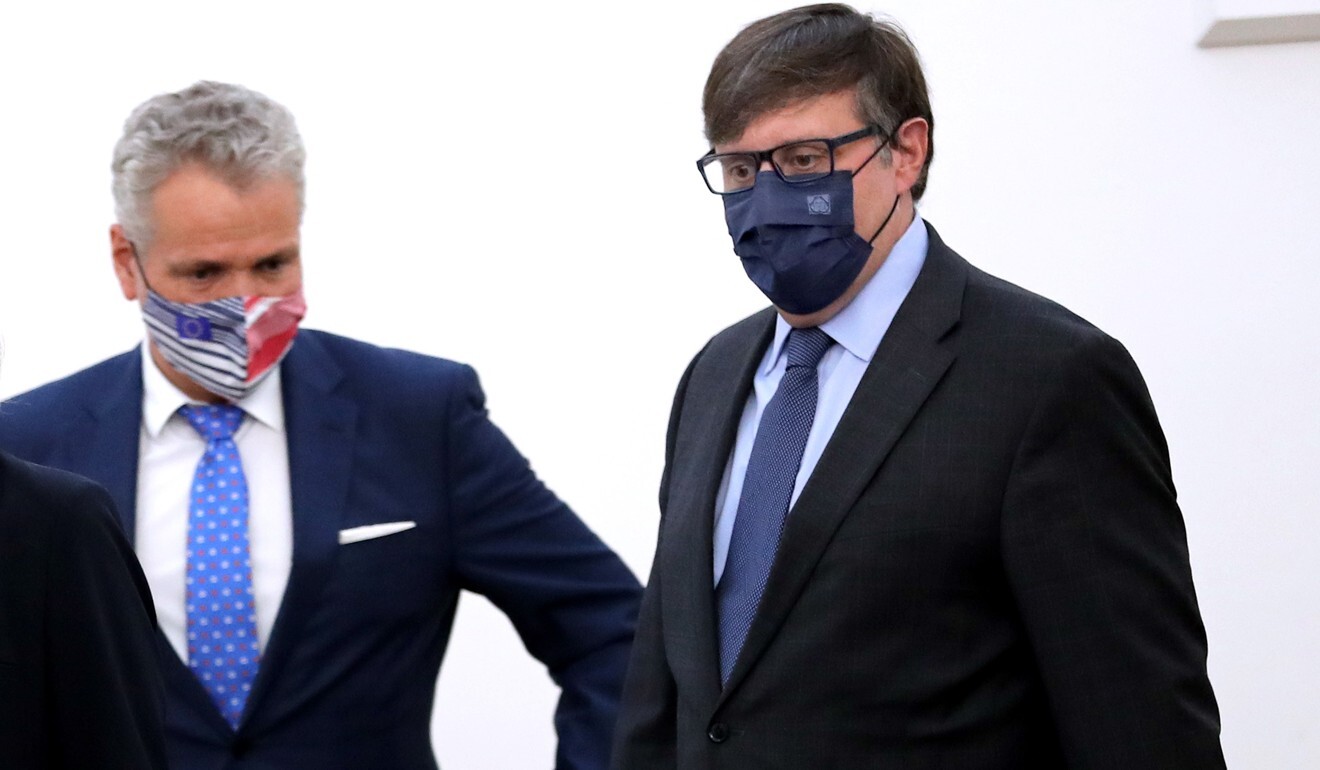EU Special Representative Johann Sattler (left) pictured with the US Special Representative for the Western Balkans Matthew Palmer, told Montenegro officials the nation’s future was with the EU. Photo: EPA-EFE
