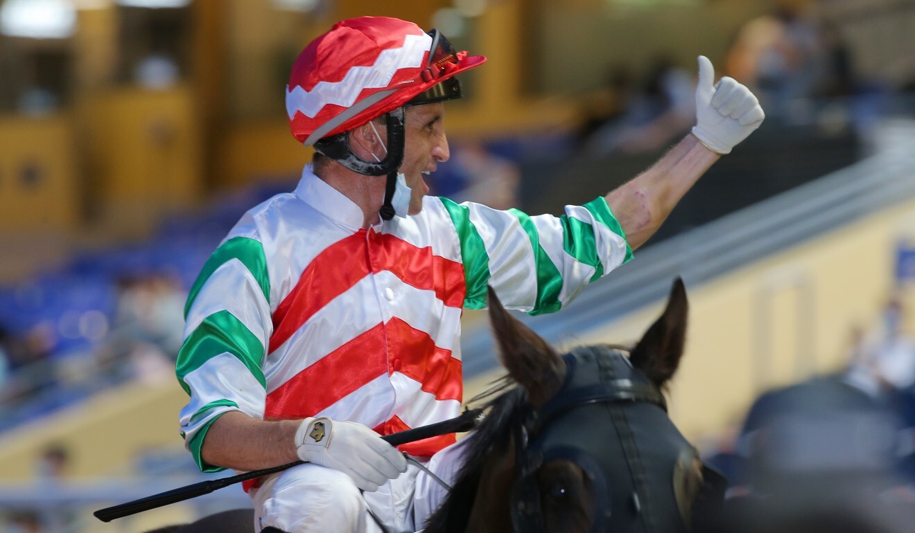 Neil Callan enjoys a winner at Happy Valley last week.