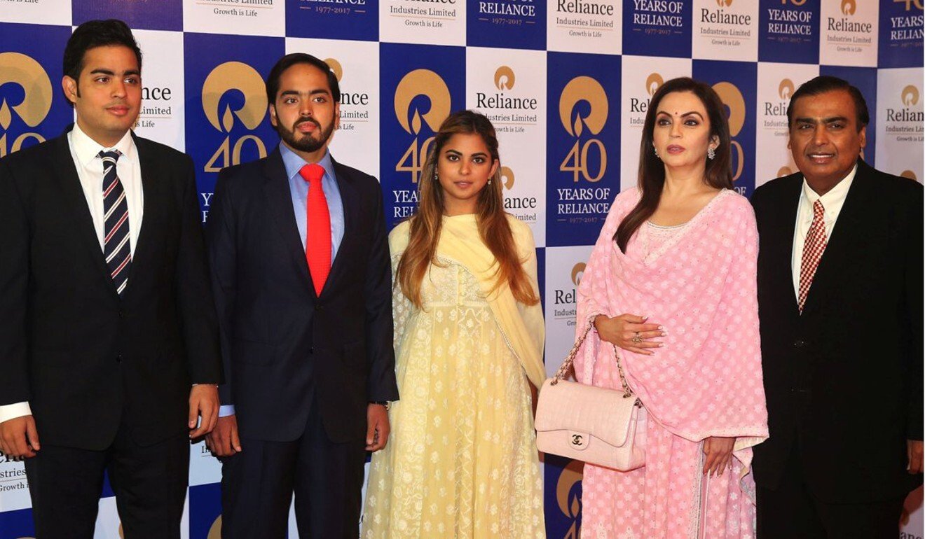 From left: Akash, Anant, Isha, Nita and Mukesh Ambani. Photo: Reuters