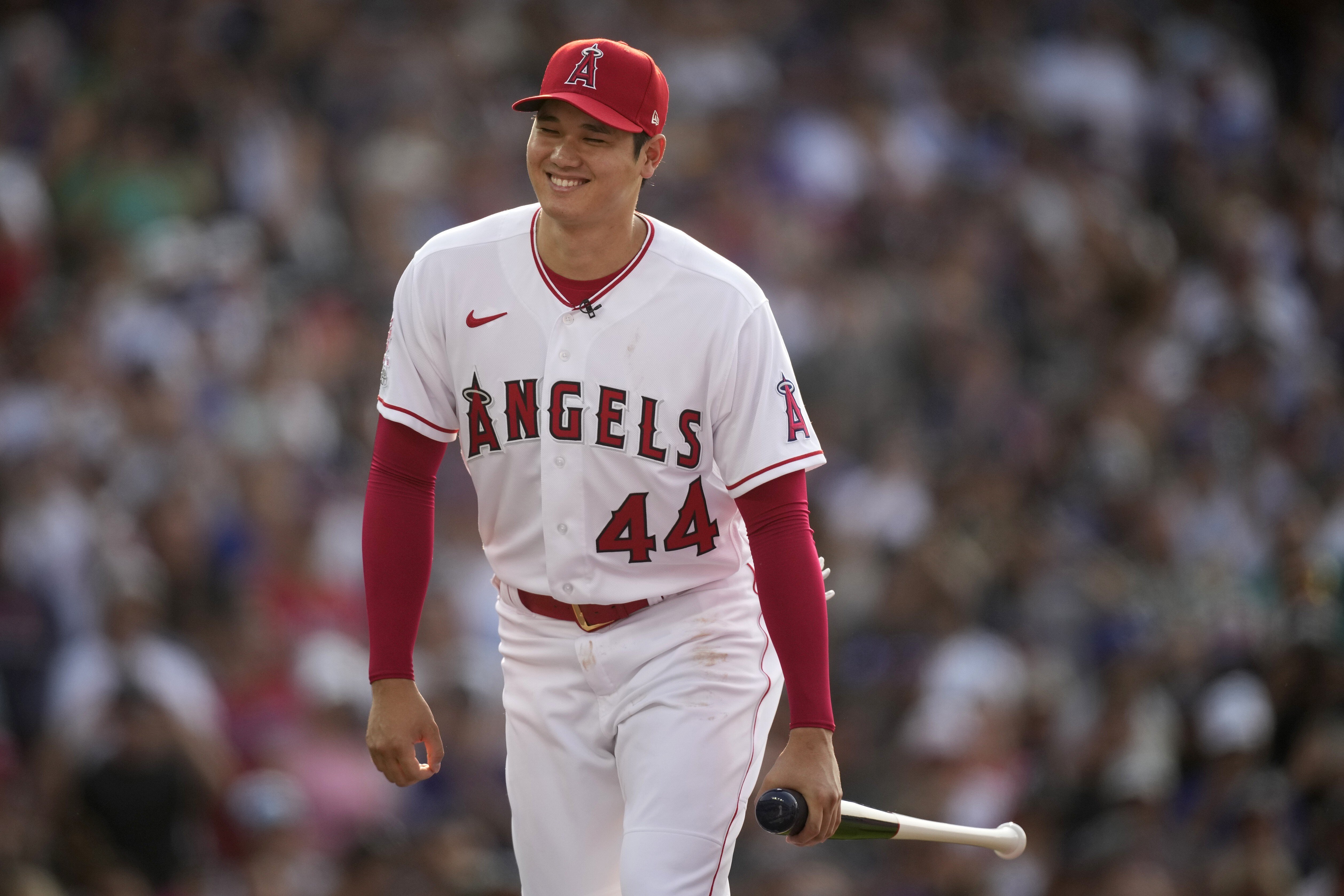 Japanese MLB star Shohei Ohtani of the Los Angeles Angeles on the plate in the first round of the MLB All-Star baseball Home Run Derby in Denver in July. Photo: AP