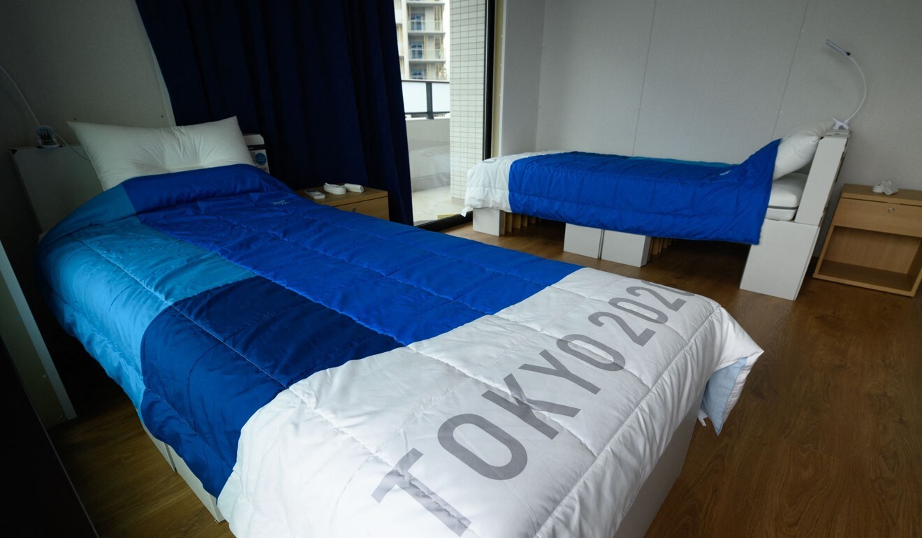 Recyclable cardboard beds and mattresses for athletes at the Olympic Village. Photo: AFP