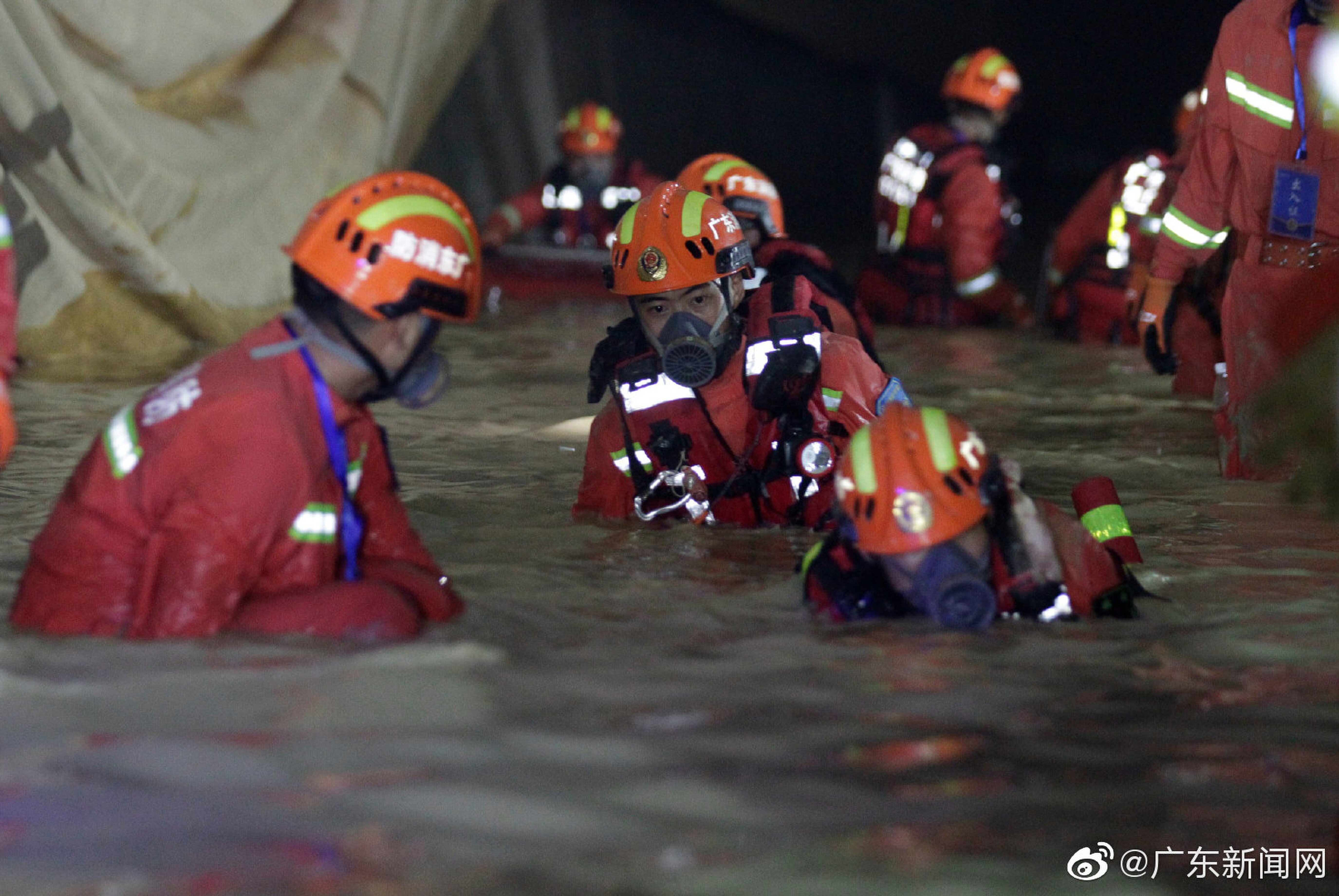 At least three men have died and 11 are still missing as rescue workers continue to search a tunnel which flooded during construction on Thursday in Zhuhai, in the southern Chinese province of Guangdong. Photo: Handout