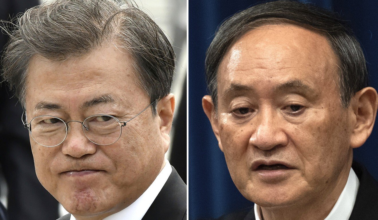 South Korean President Moon Jae-in and Japanese Prime Minister Yoshihide Suga. Photo: AP