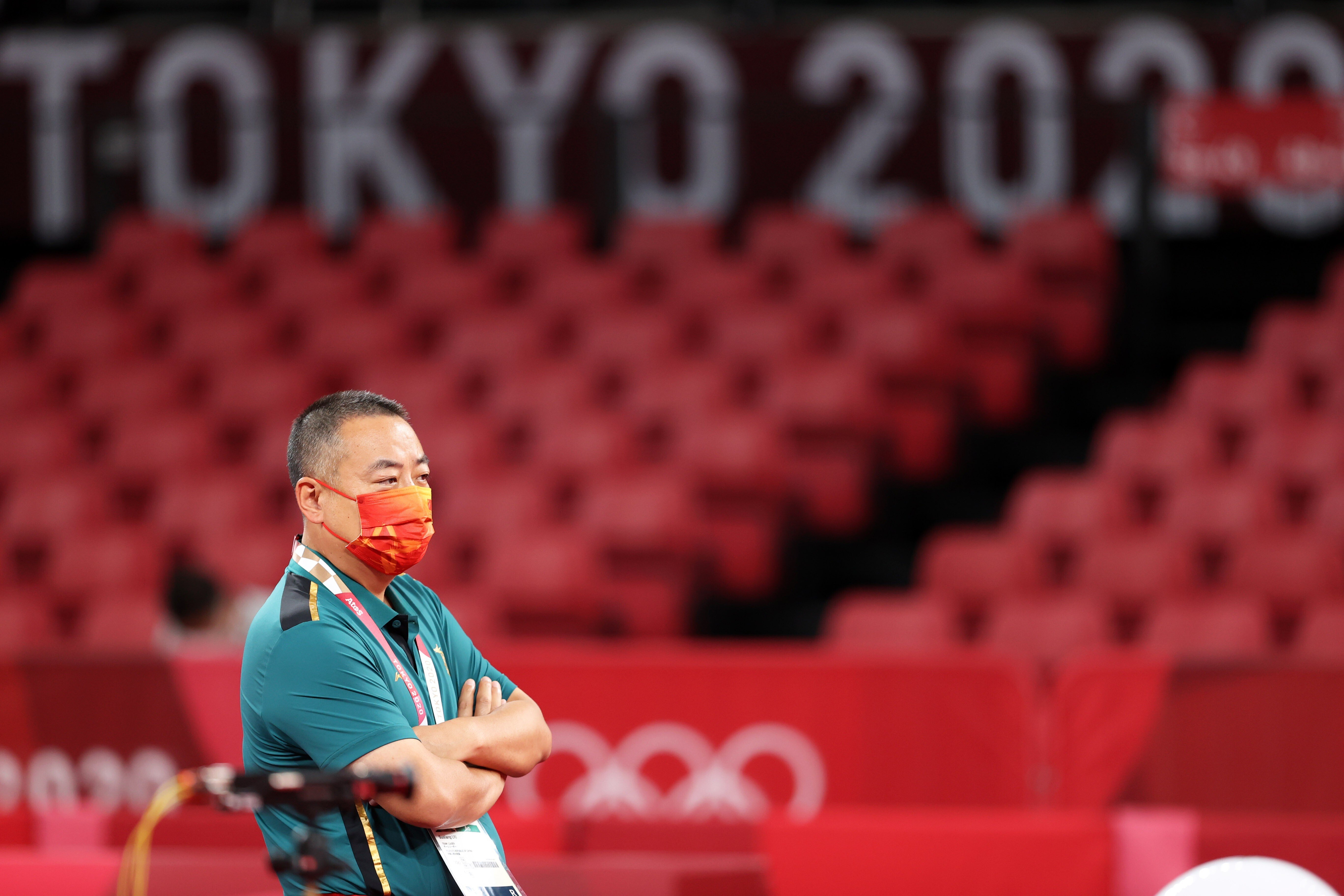 President of the Chinese Table Tennis Association Liu Guoliang attends a training session ahead of the start of the Olympic Games in Tokyo. Photo: Xinhua