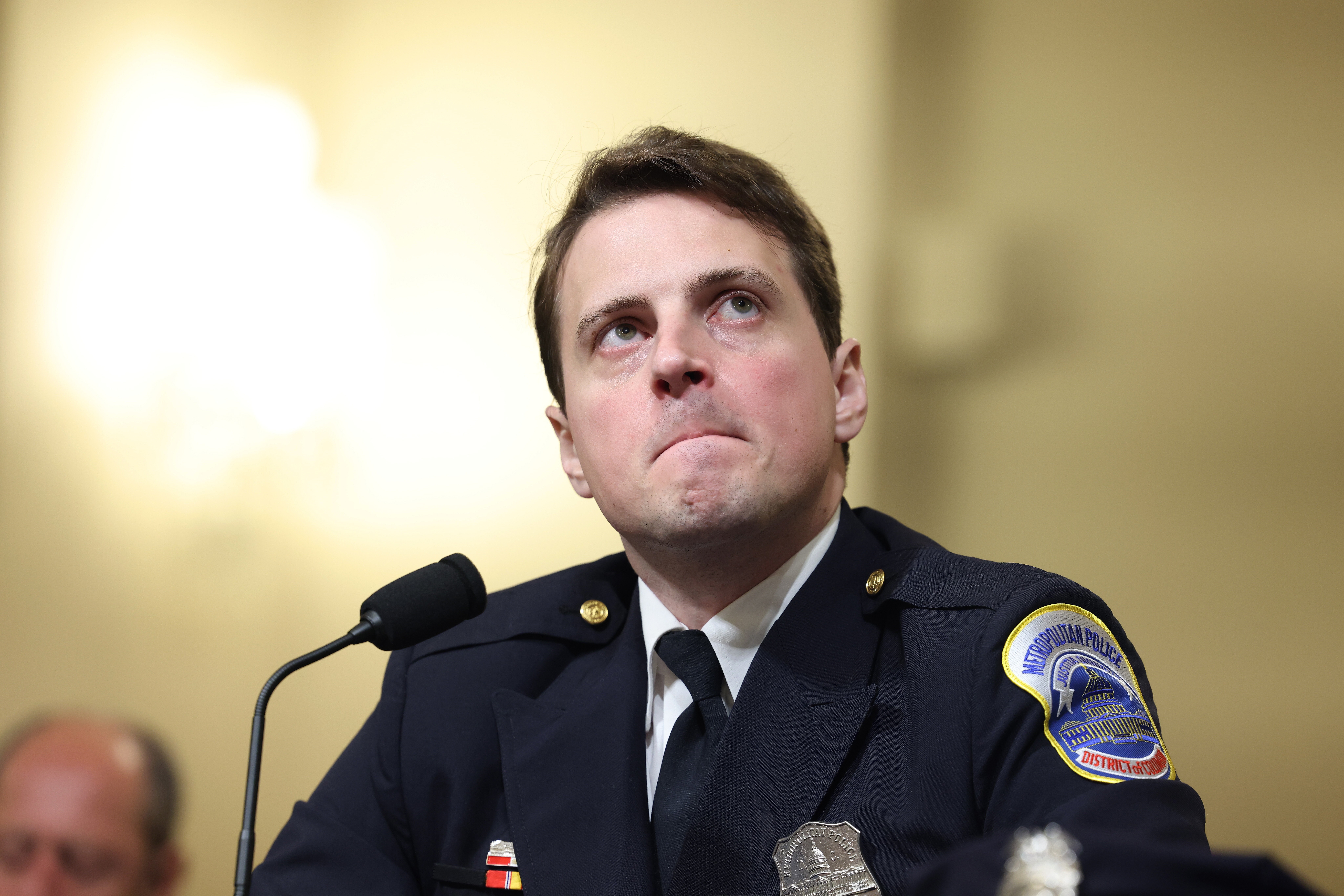 Metropolitan Police Department Officer Daniel Hodges at a Select Committee hearing in Washington on Tuesday. Photo: EPA / Bloomberg