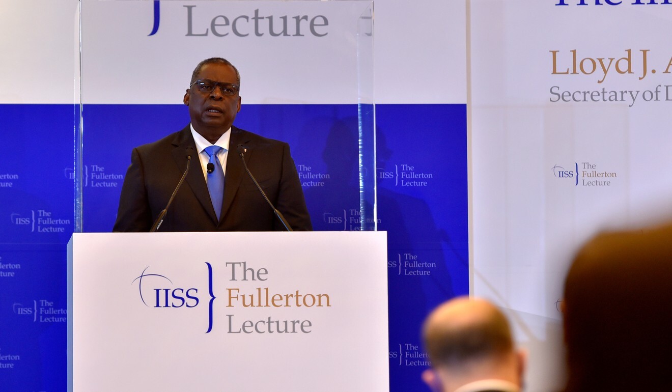 US Defence Secretary Lloyd Austin speaks at the Fullerton Lecture in Singapore on July 27. Photo: Reuters