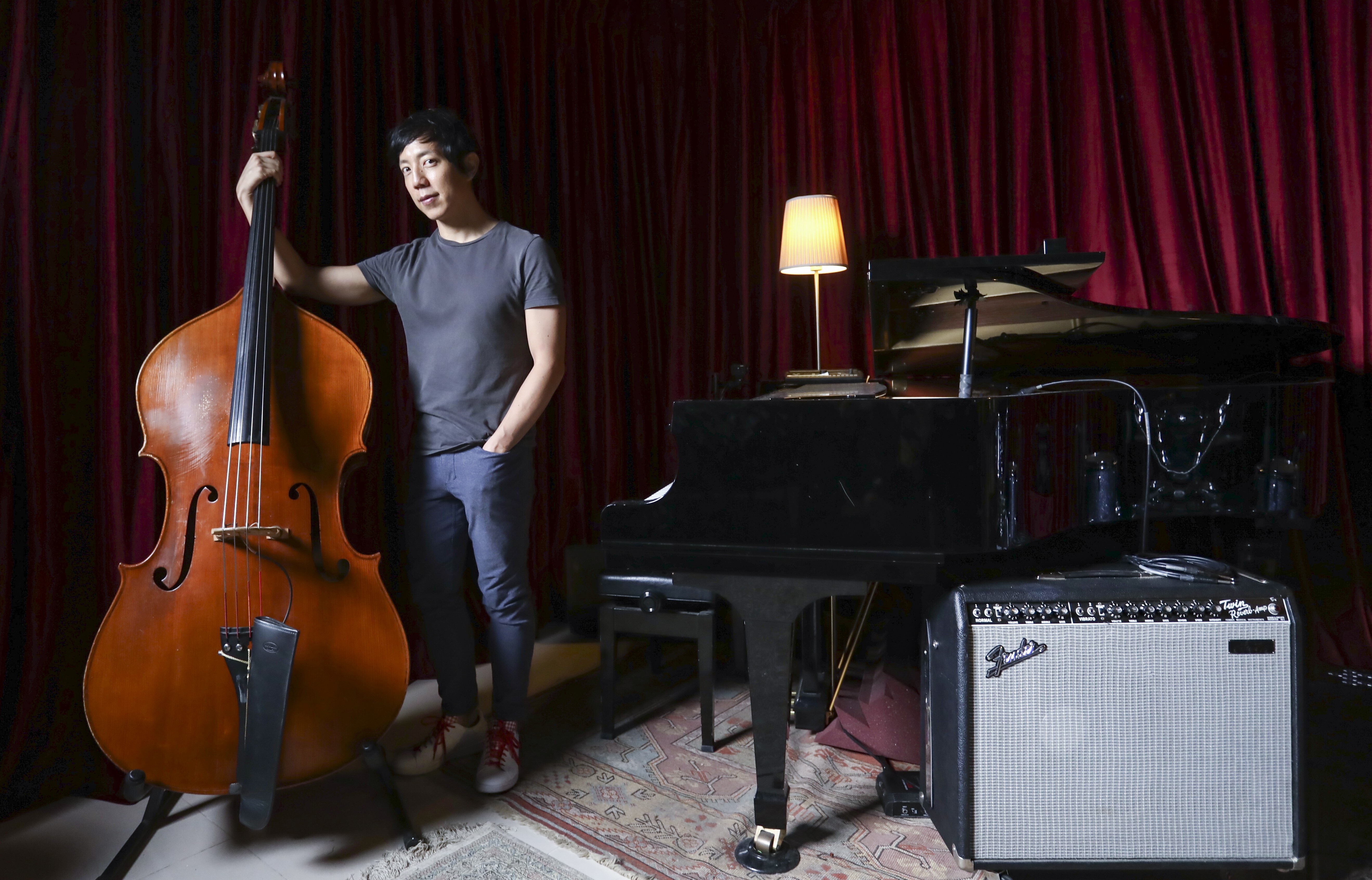 Jazz musician and double bassist Justin Siu at his studio in Sai Wan. Photo: Jonathan Wong