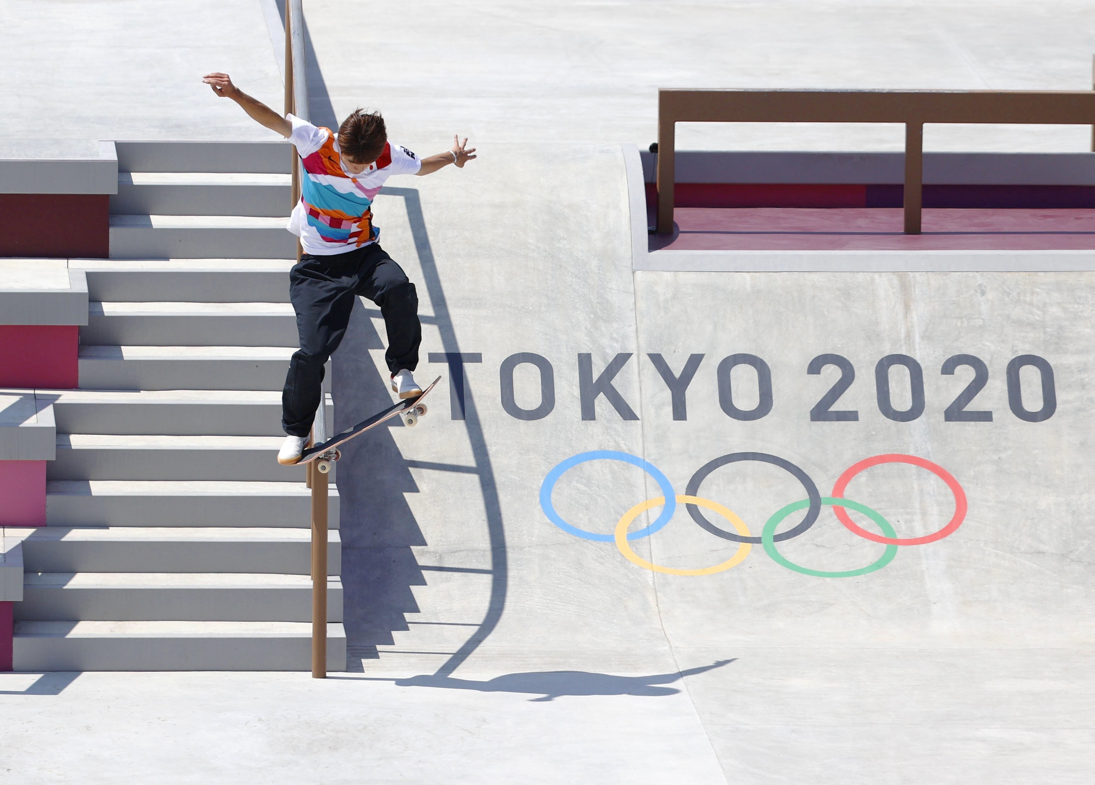 Japan’s Yuto Horigome competes in the men's street skateboarding finals at the Tokyo Olympics. Photo: Kyodo